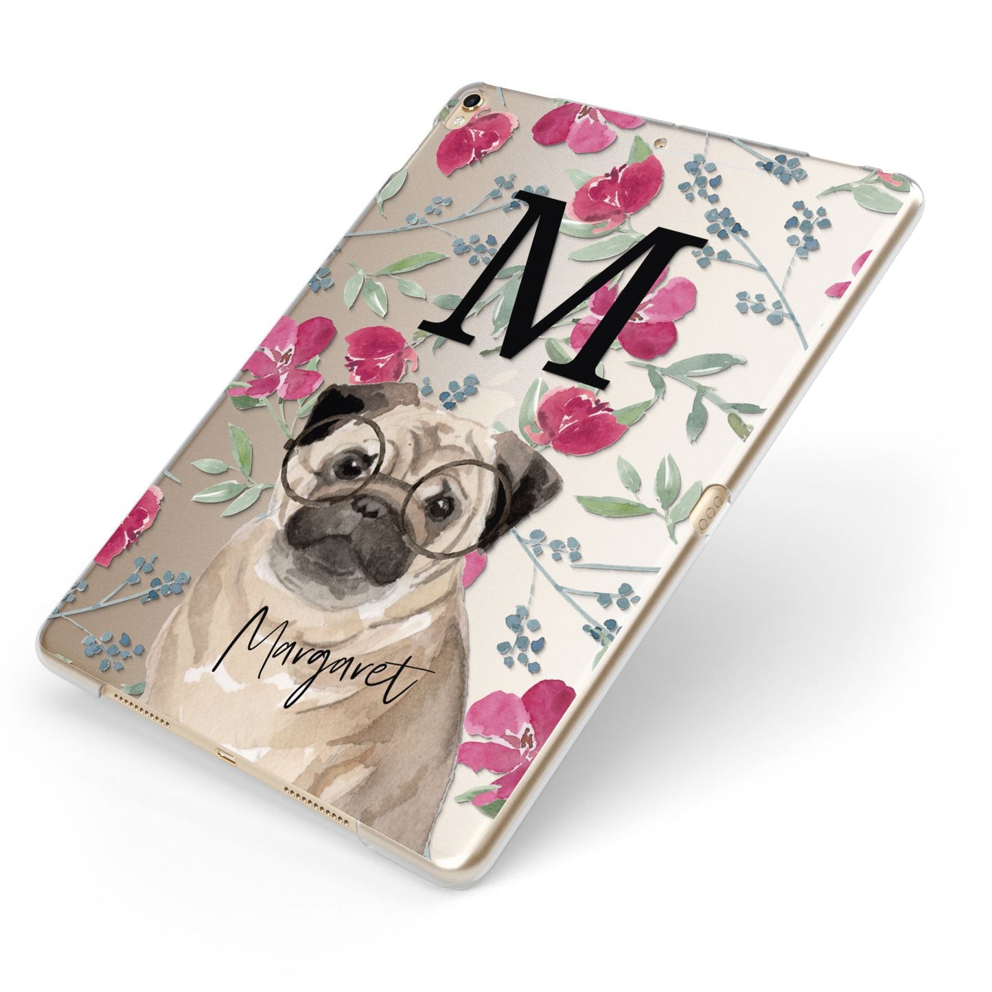 Personalised Pug Dog Apple iPad Case on Gold iPad Side View