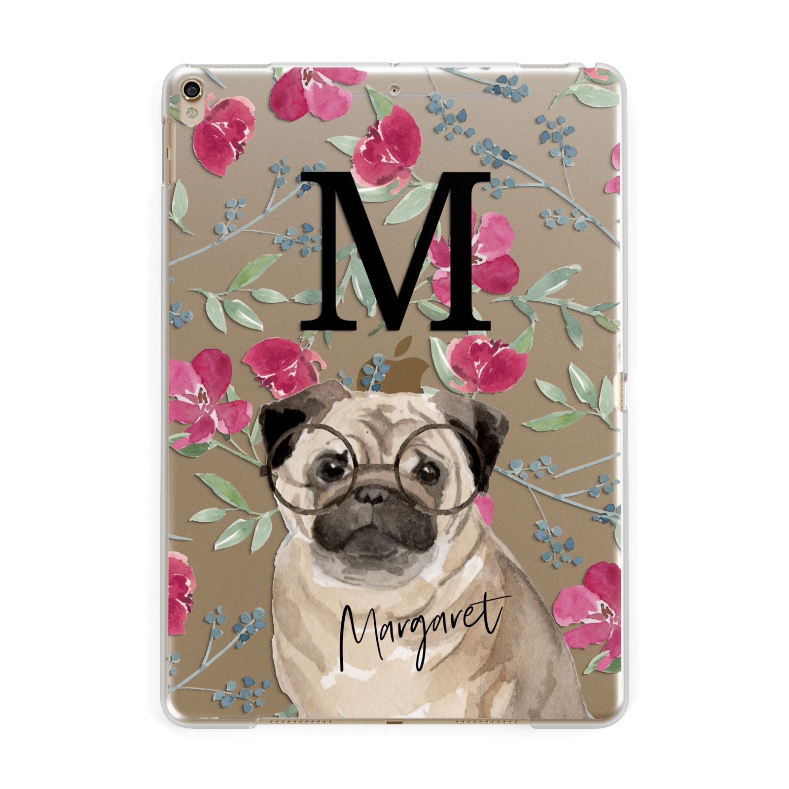 Personalised Pug Dog Apple iPad Gold Case