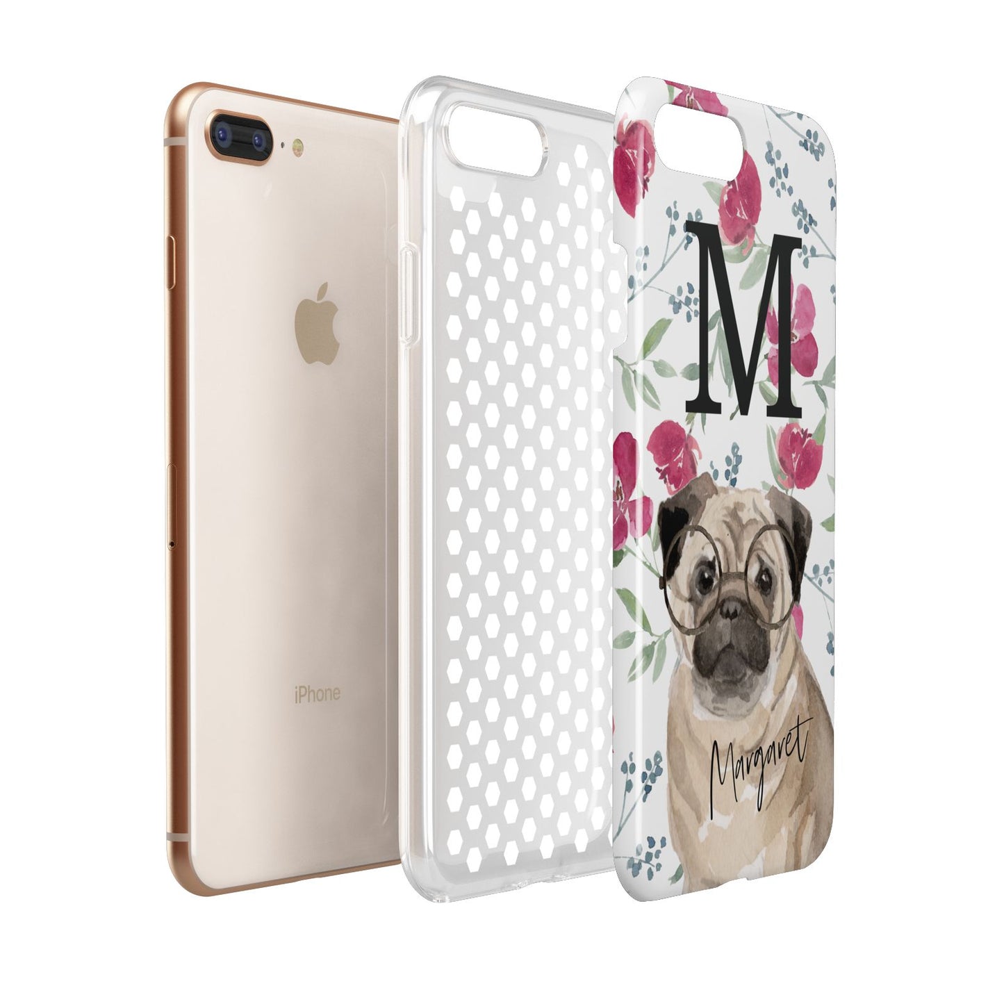 Personalised Pug Dog Apple iPhone 7 8 Plus 3D Tough Case Expanded View