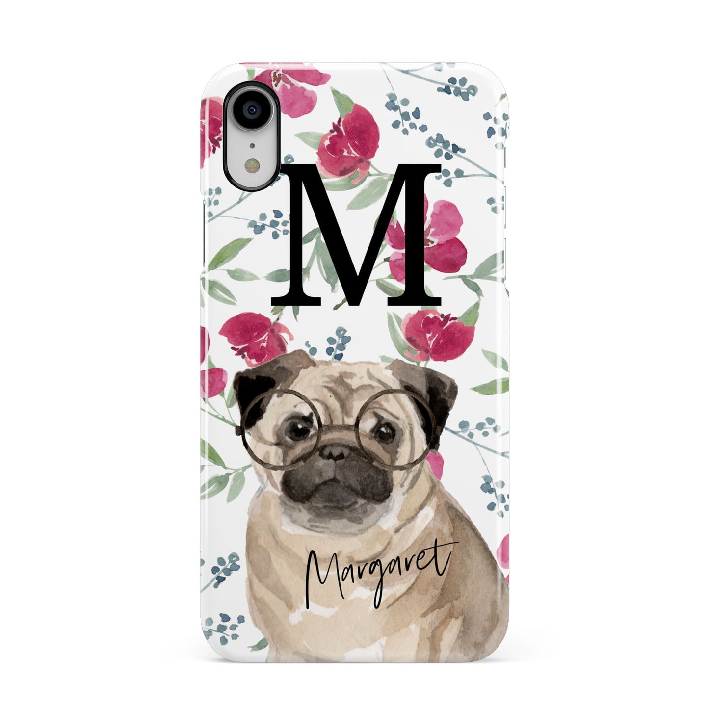 Personalised Pug Dog Apple iPhone XR White 3D Snap Case