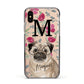 Personalised Pug Dog Apple iPhone Xs Impact Case Black Edge on Gold Phone