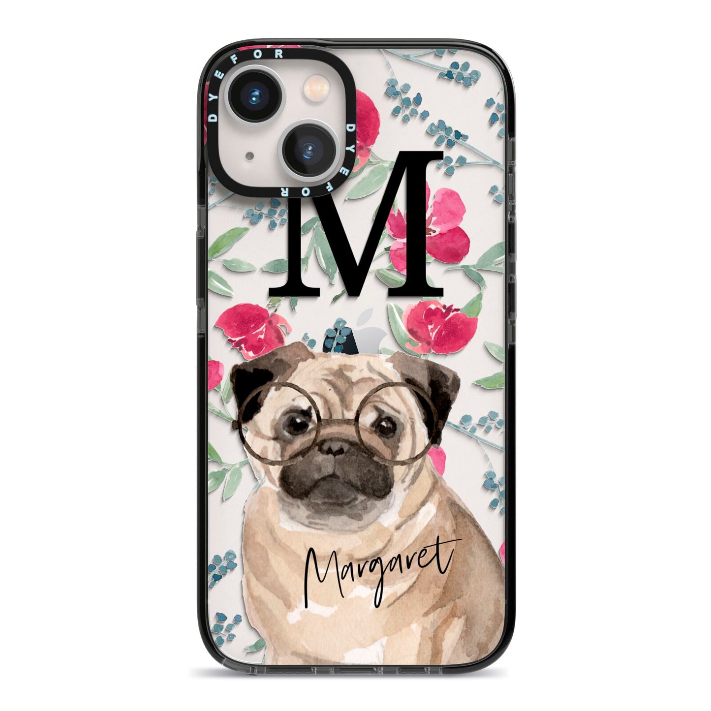 Personalised Pug Dog iPhone 13 Black Impact Case on Silver phone