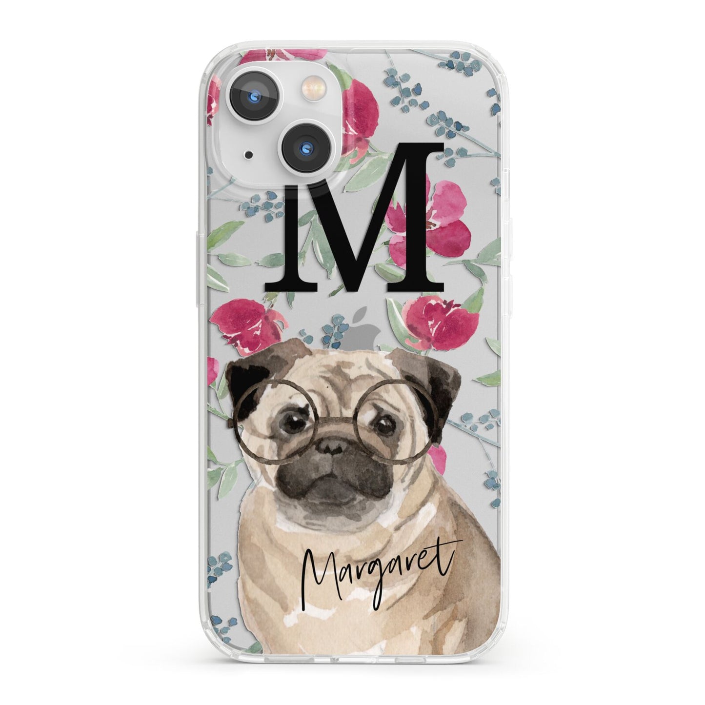 Personalised Pug Dog iPhone 13 Clear Bumper Case