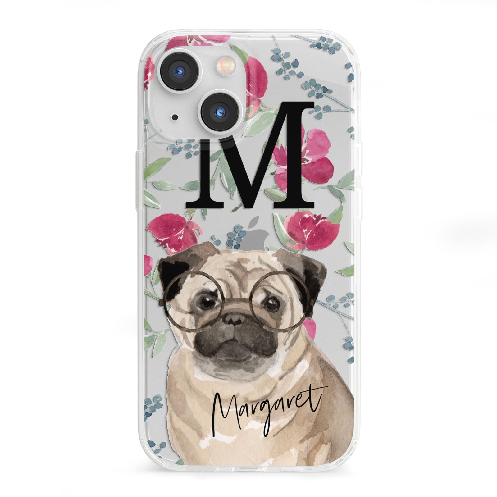 Personalised Pug Dog iPhone 13 Mini Clear Bumper Case