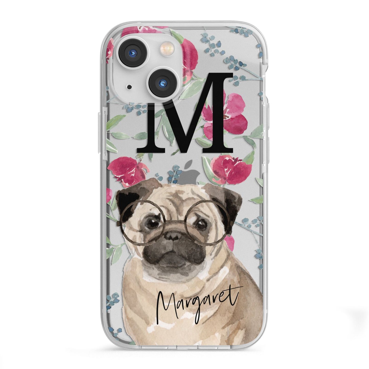 Personalised Pug Dog iPhone 13 Mini TPU Impact Case with White Edges