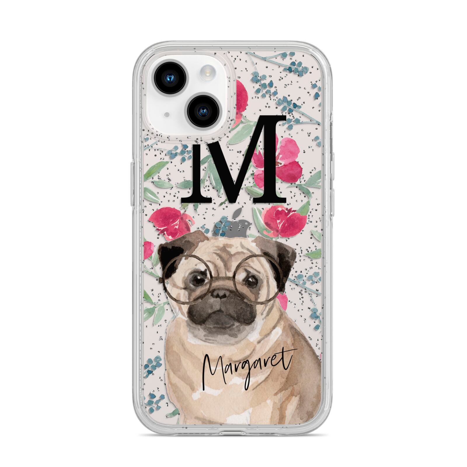 Personalised Pug Dog iPhone 14 Glitter Tough Case Starlight