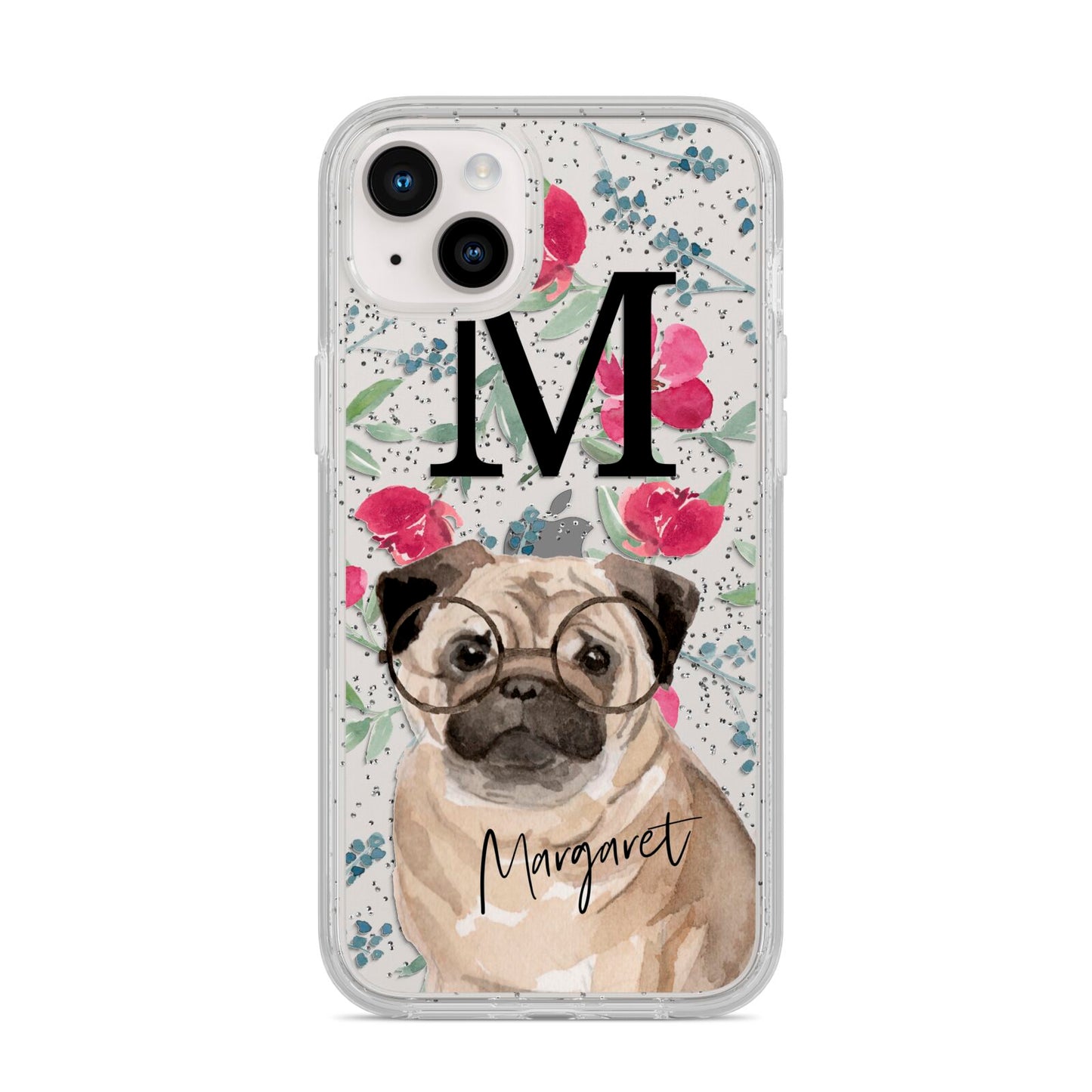 Personalised Pug Dog iPhone 14 Plus Glitter Tough Case Starlight