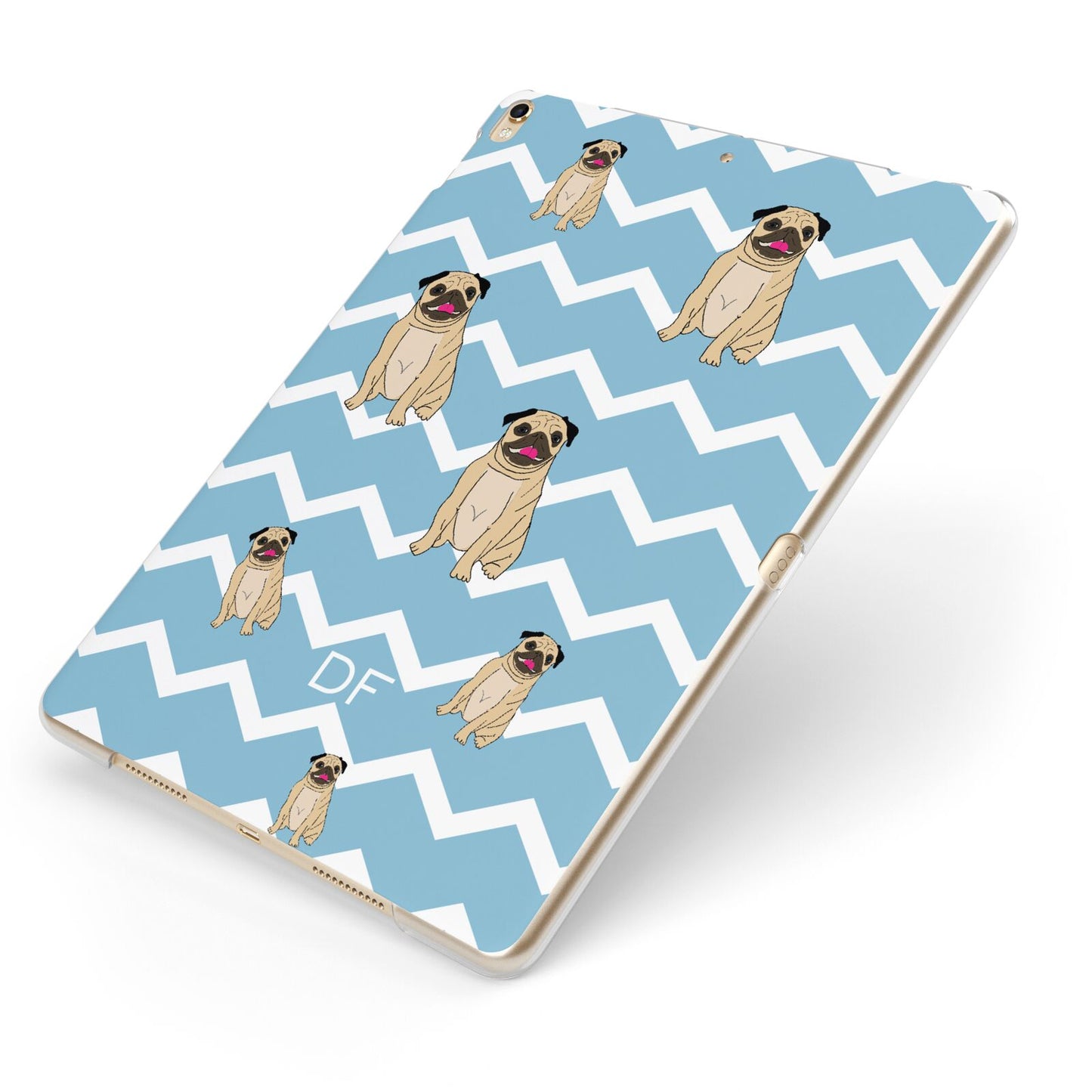 Personalised Pug Initials Apple iPad Case on Gold iPad Side View