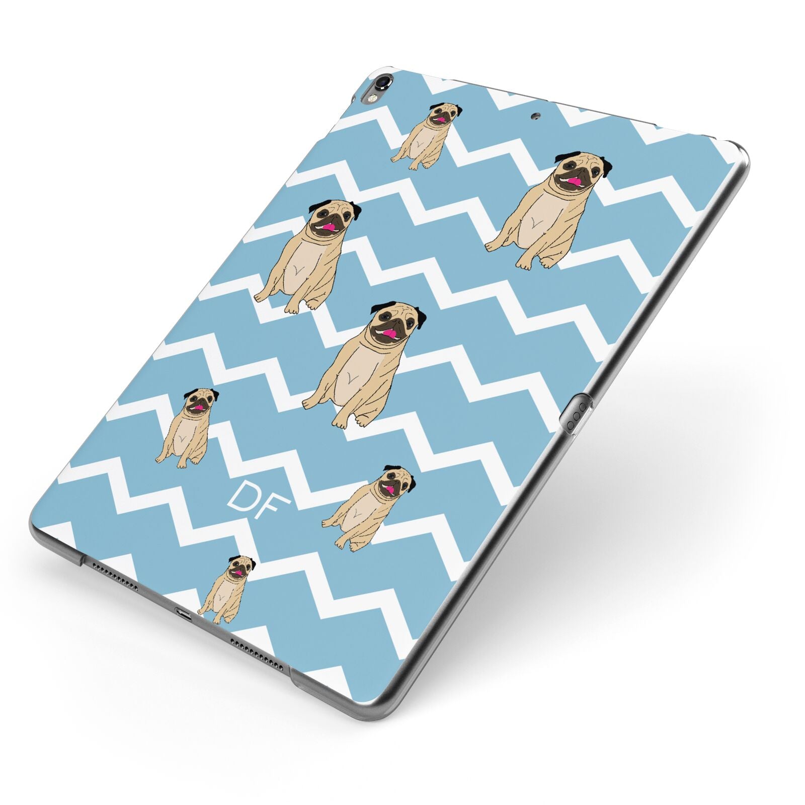 Personalised Pug Initials Apple iPad Case on Grey iPad Side View