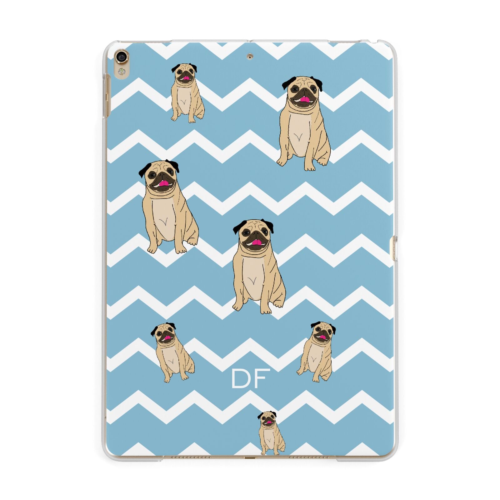 Personalised Pug Initials Apple iPad Gold Case