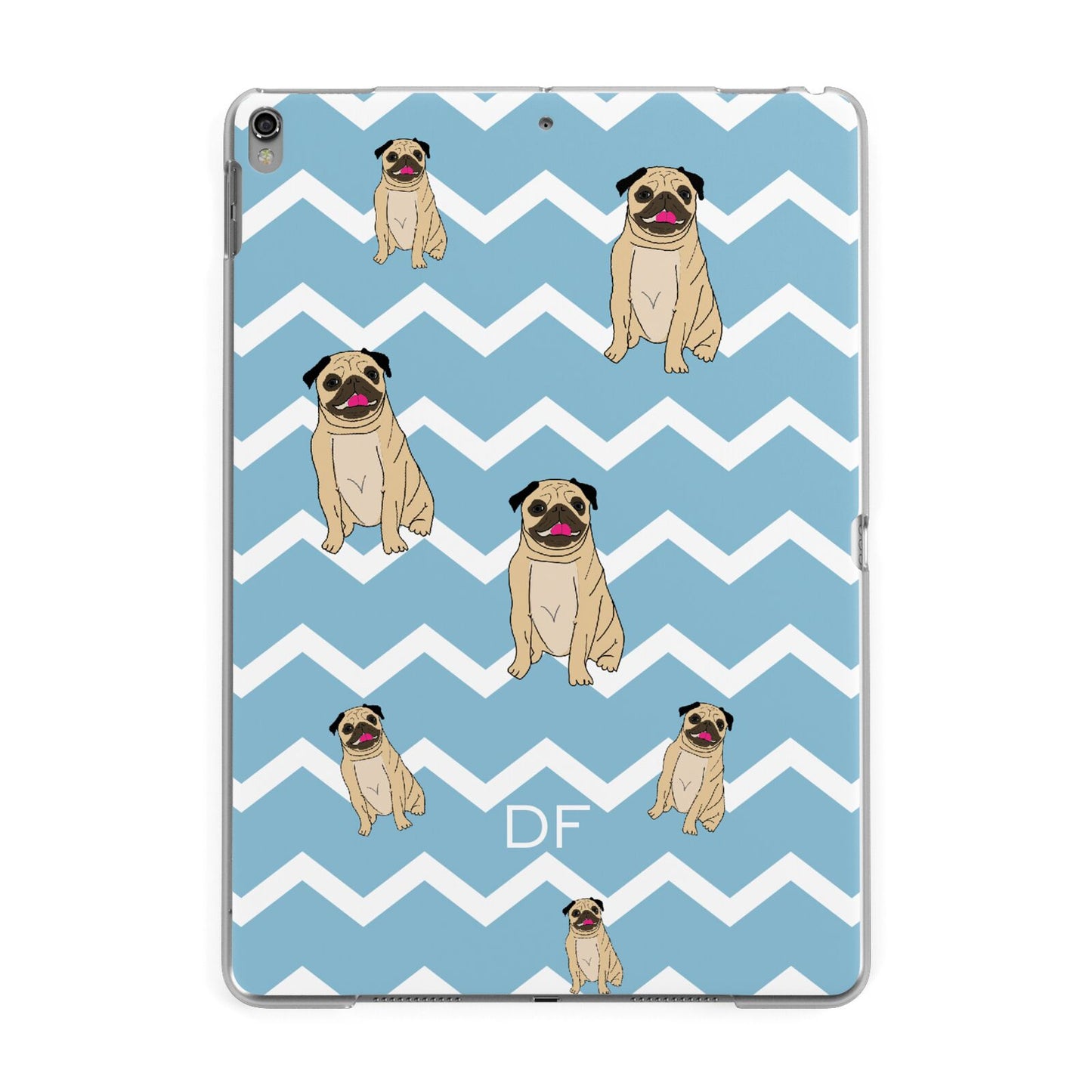 Personalised Pug Initials Apple iPad Grey Case