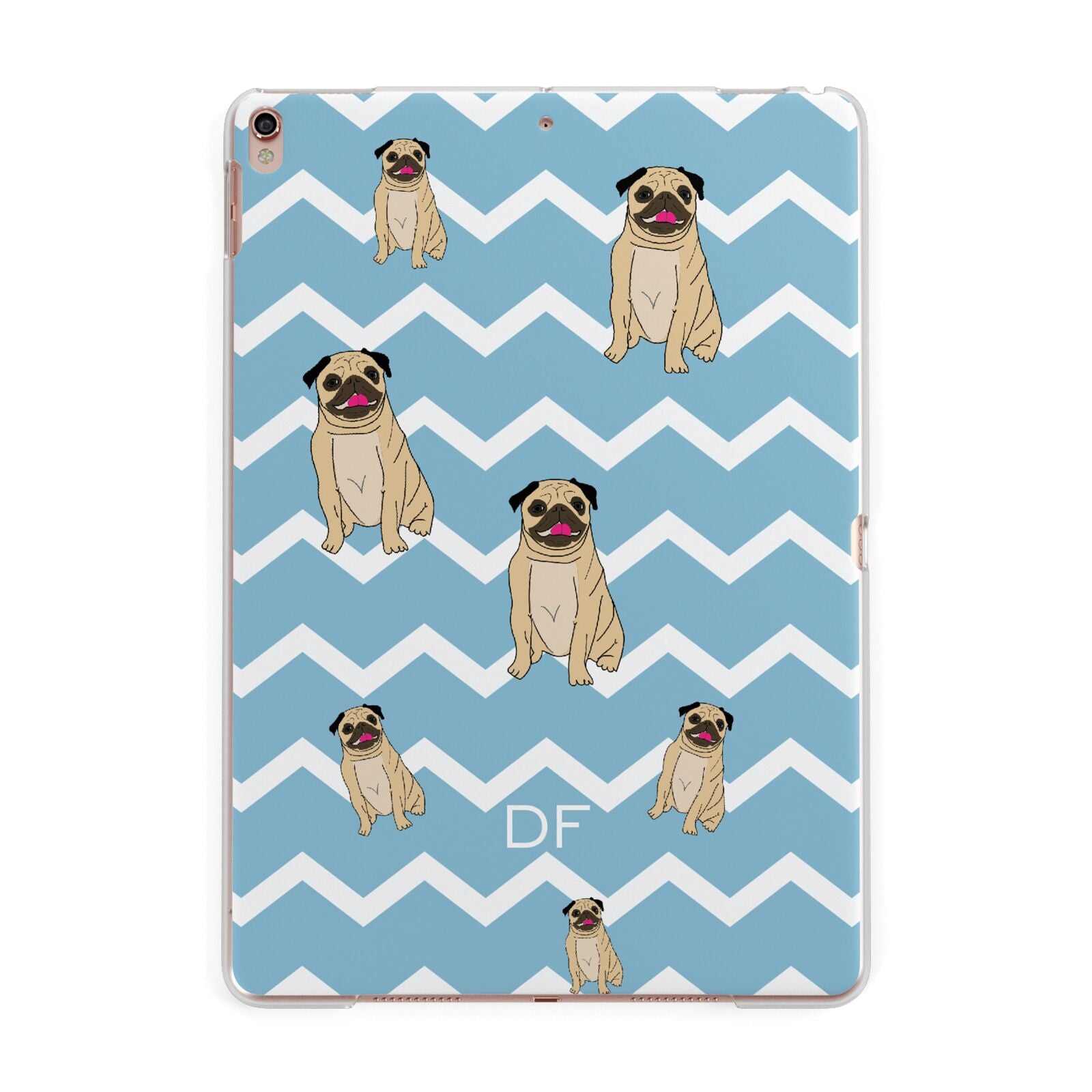 Personalised Pug Initials Apple iPad Rose Gold Case