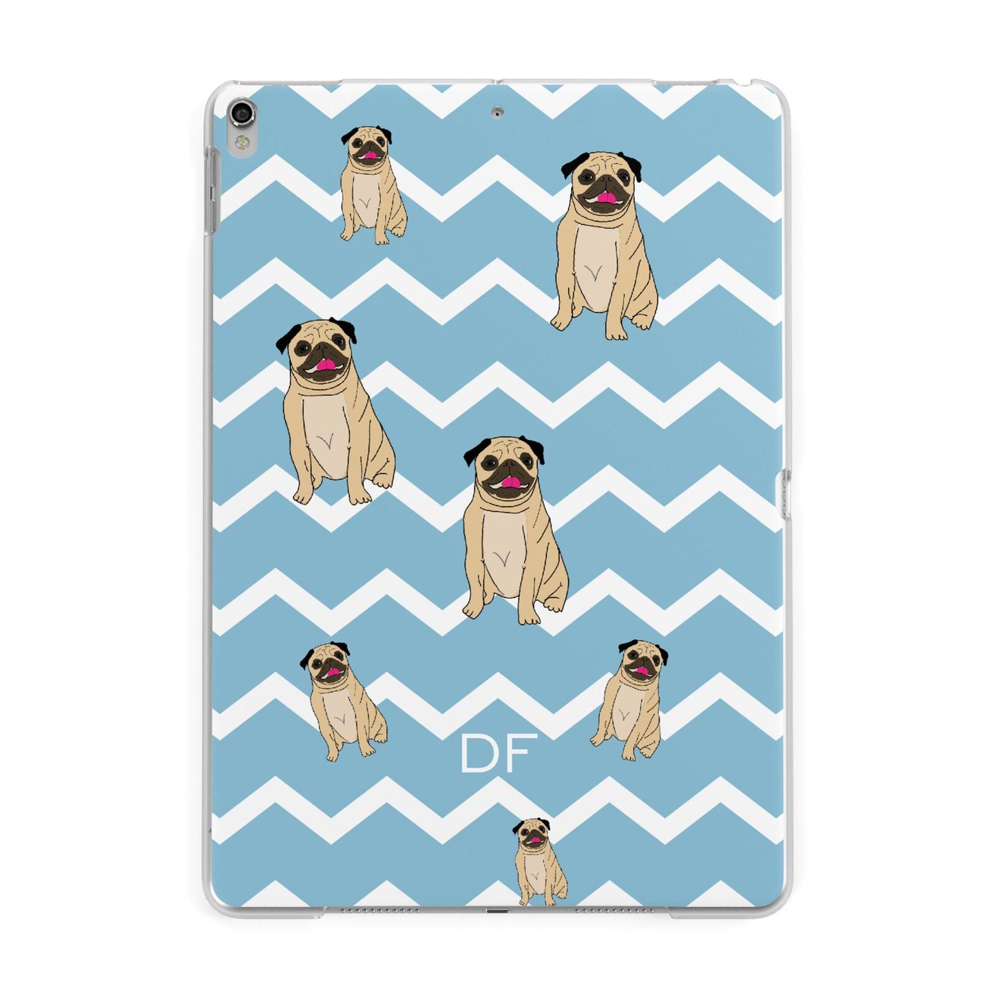 Personalised Pug Initials Apple iPad Silver Case