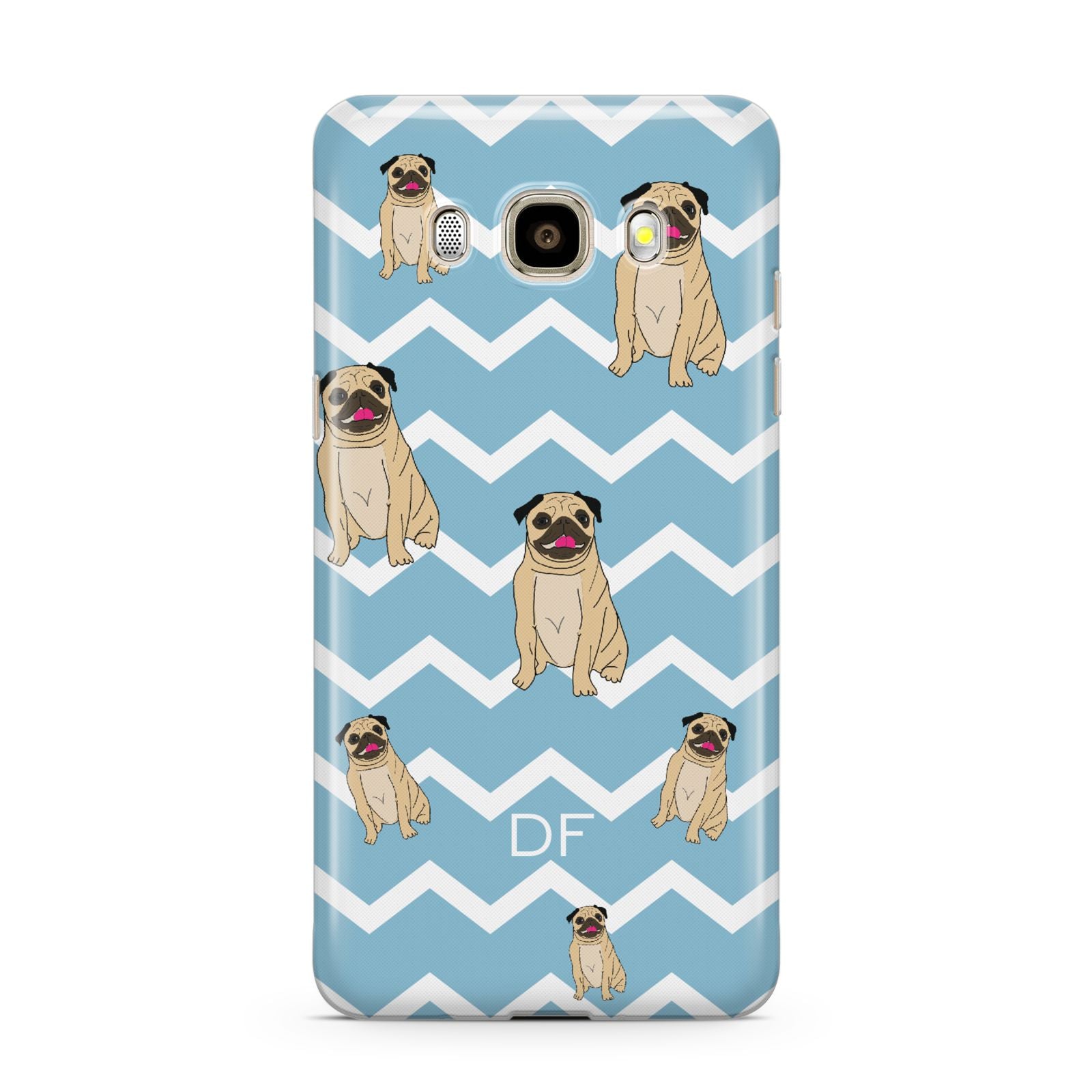 Personalised Pug Initials Samsung Galaxy J7 2016 Case on gold phone