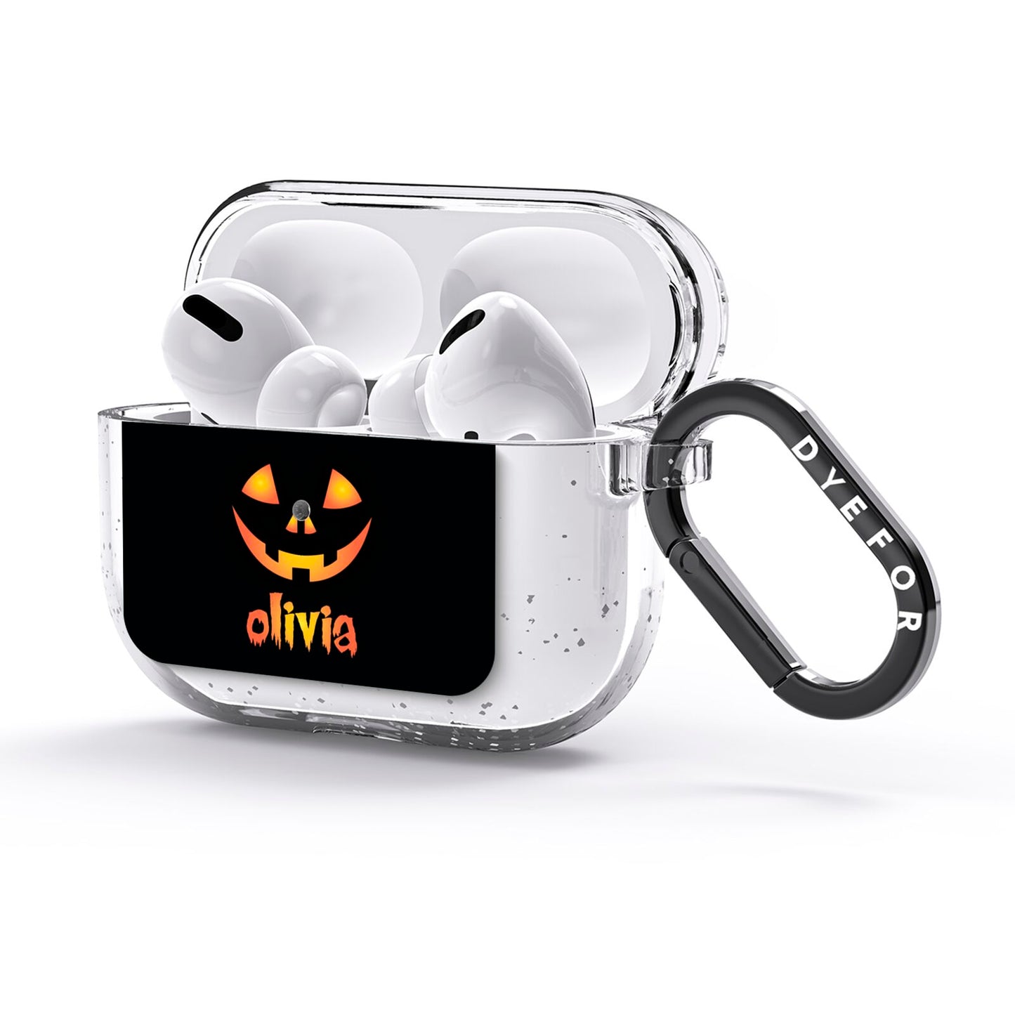 Personalised Pumpkin Face Halloween AirPods Glitter Case 3rd Gen Side Image