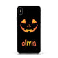 Personalised Pumpkin Face Halloween Apple iPhone Xs Max Impact Case White Edge on Black Phone