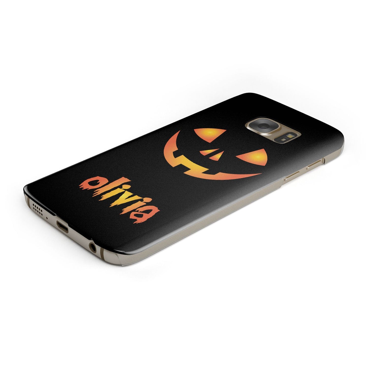 Personalised Pumpkin Face Halloween Protective Samsung Galaxy Case Angled Image