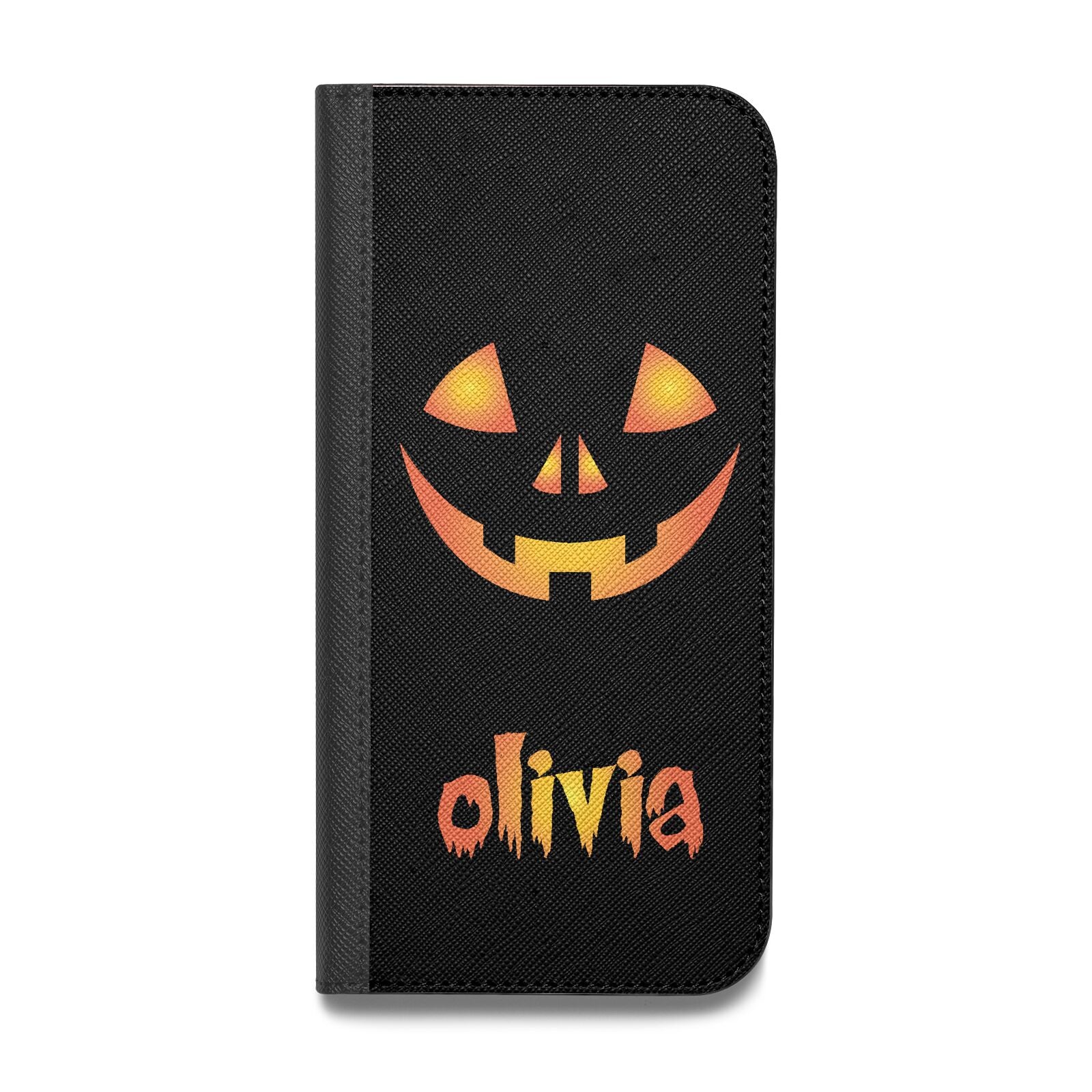 Personalised Pumpkin Face Halloween Vegan Leather Flip Samsung Case