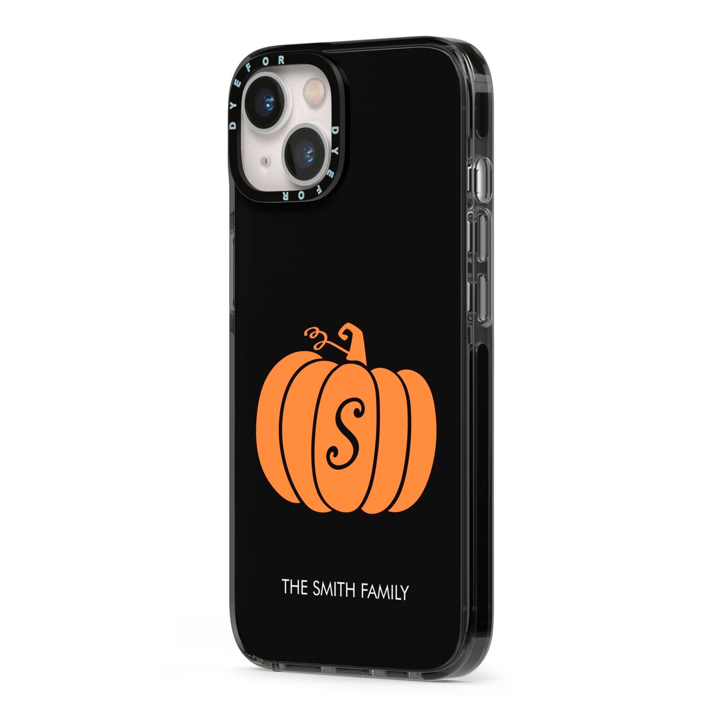 Personalised Pumpkin iPhone 13 Black Impact Case Side Angle on Silver phone