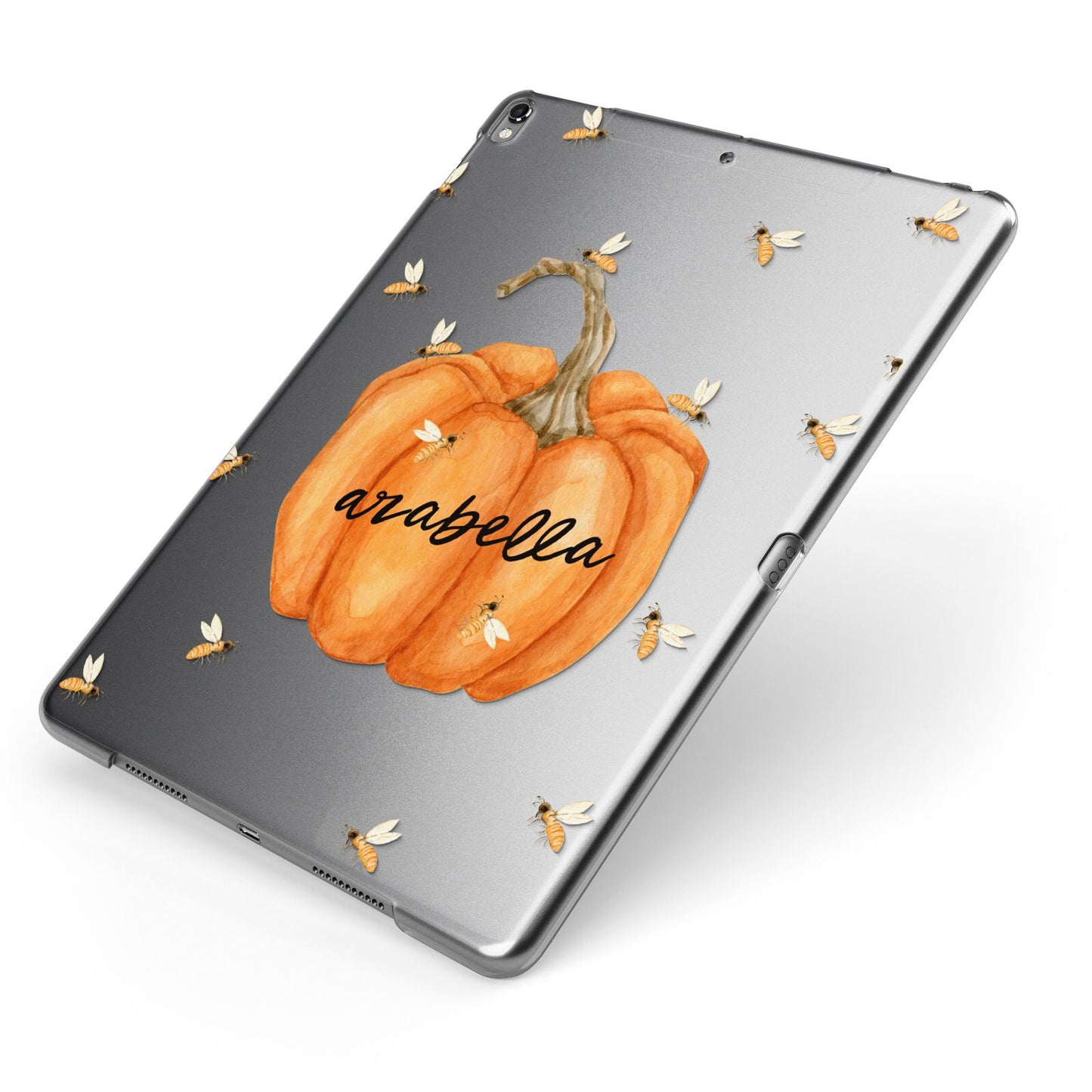 Personalised Pumpkin with Bees Apple iPad Case on Grey iPad Side View