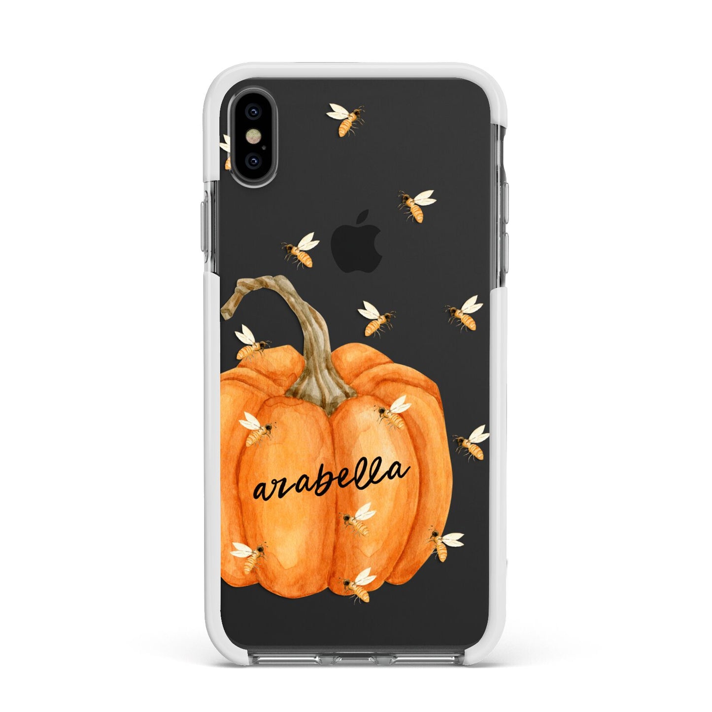 Personalised Pumpkin with Bees Apple iPhone Xs Max Impact Case White Edge on Black Phone