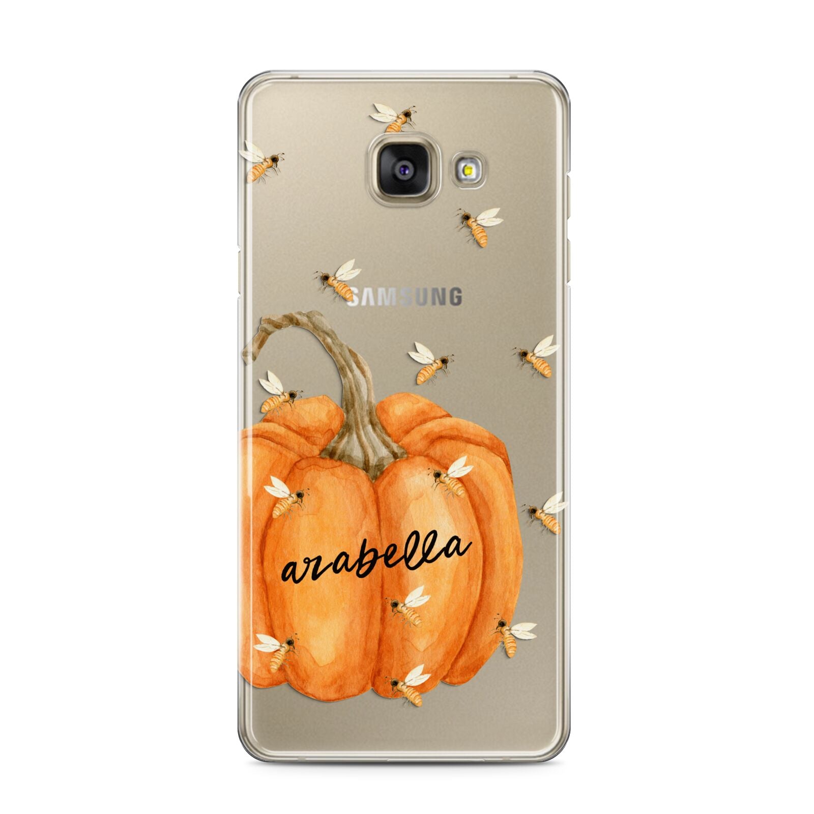 Personalised Pumpkin with Bees Samsung Galaxy A3 2016 Case on gold phone