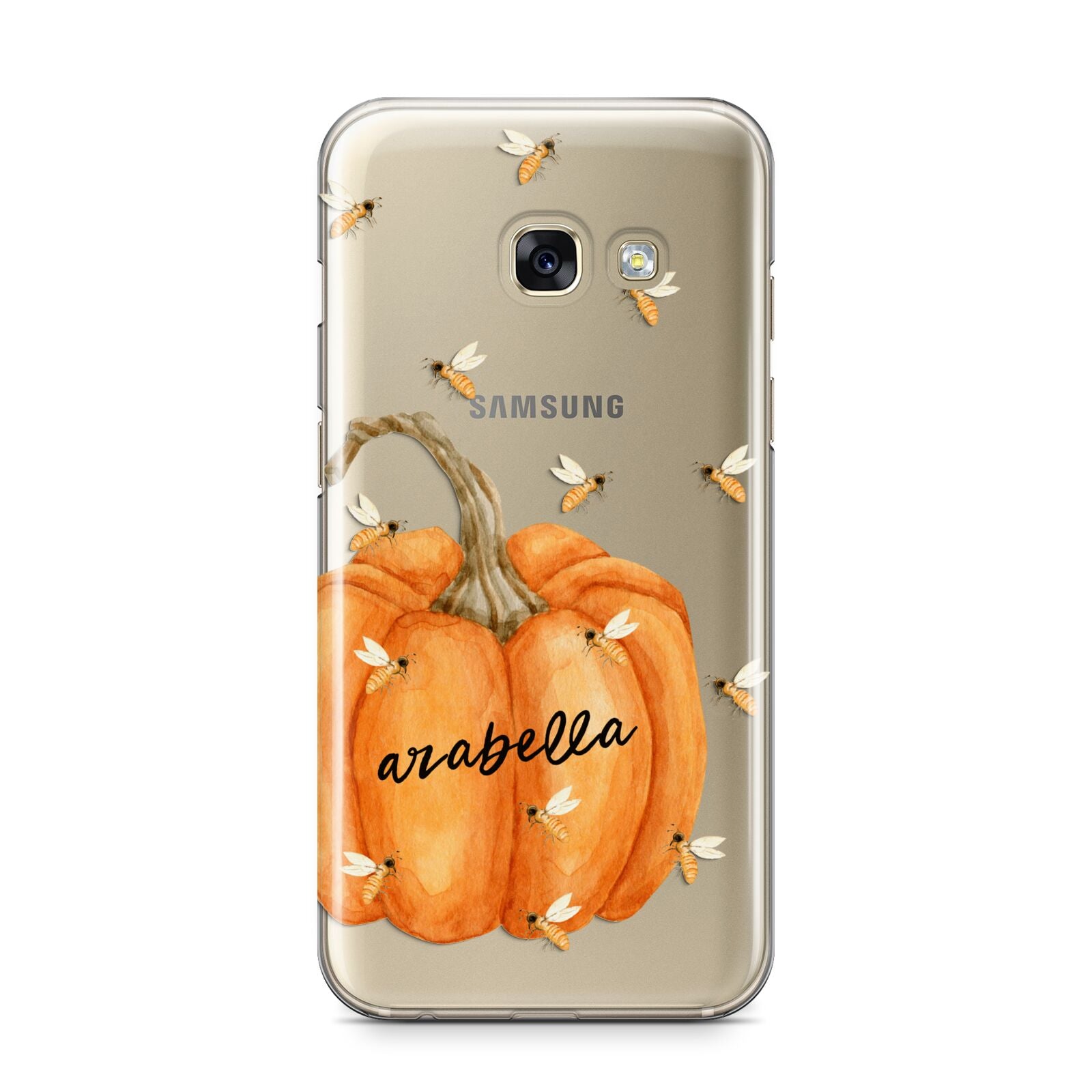 Personalised Pumpkin with Bees Samsung Galaxy A3 2017 Case on gold phone