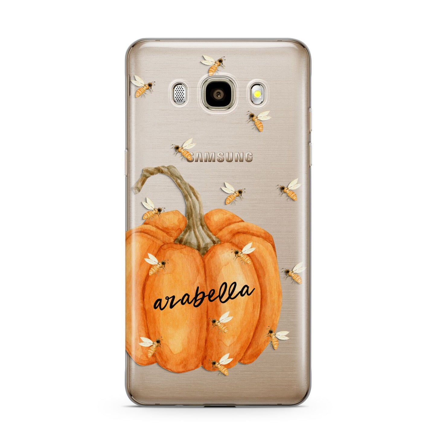 Personalised Pumpkin with Bees Samsung Galaxy J7 2016 Case on gold phone