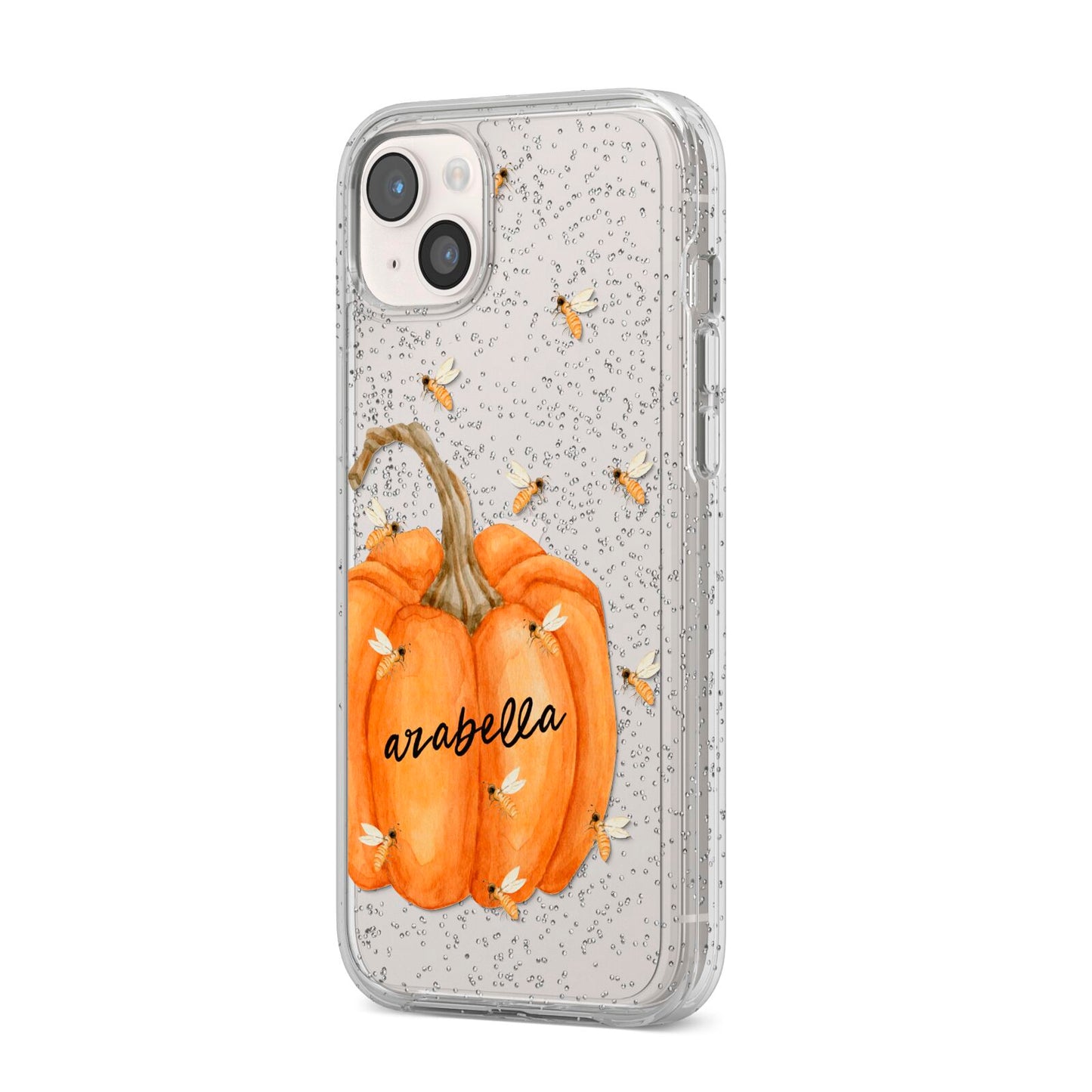 Personalised Pumpkin with Bees iPhone 14 Plus Glitter Tough Case Starlight Angled Image