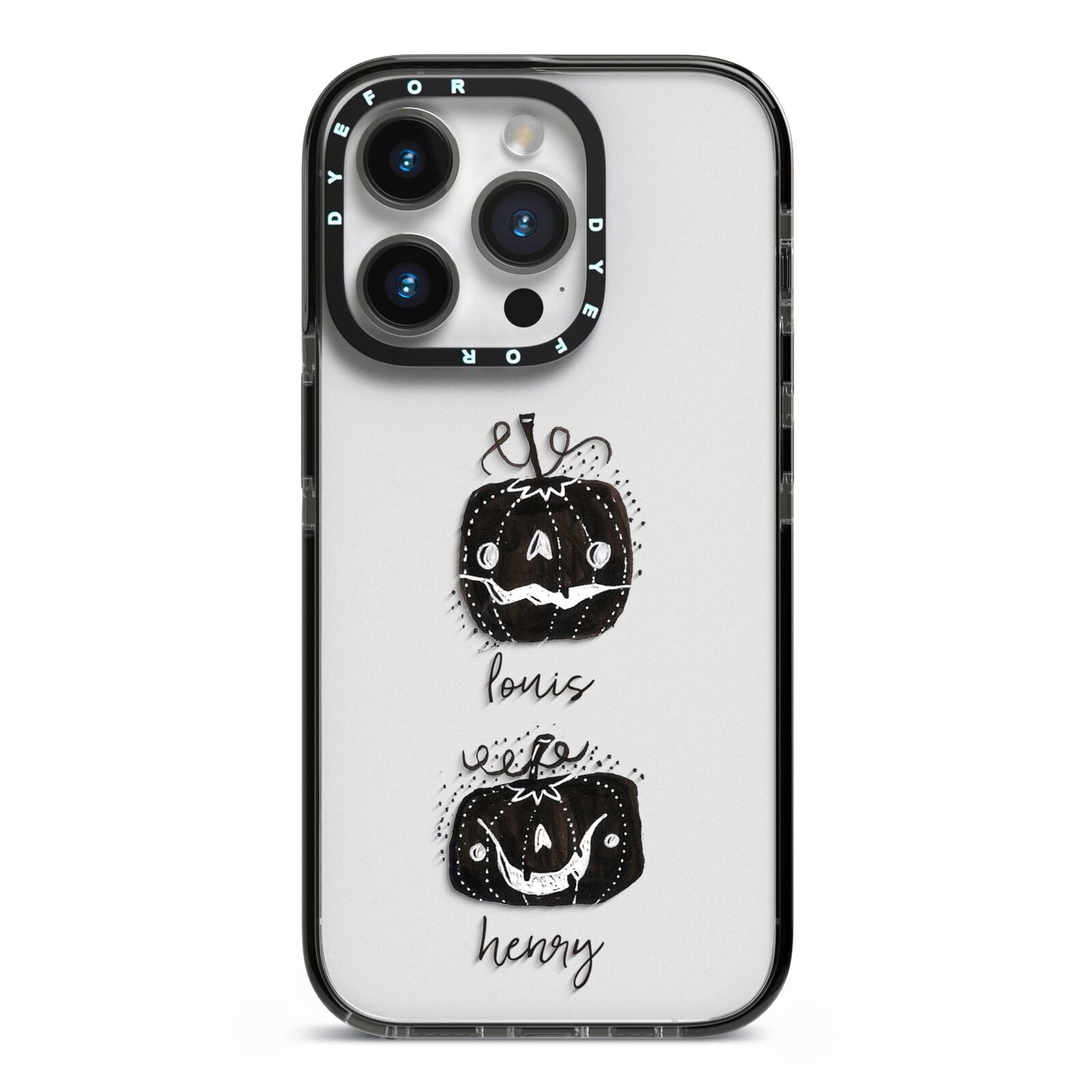 Personalised Pumpkins iPhone 14 Pro Black Impact Case on Silver phone