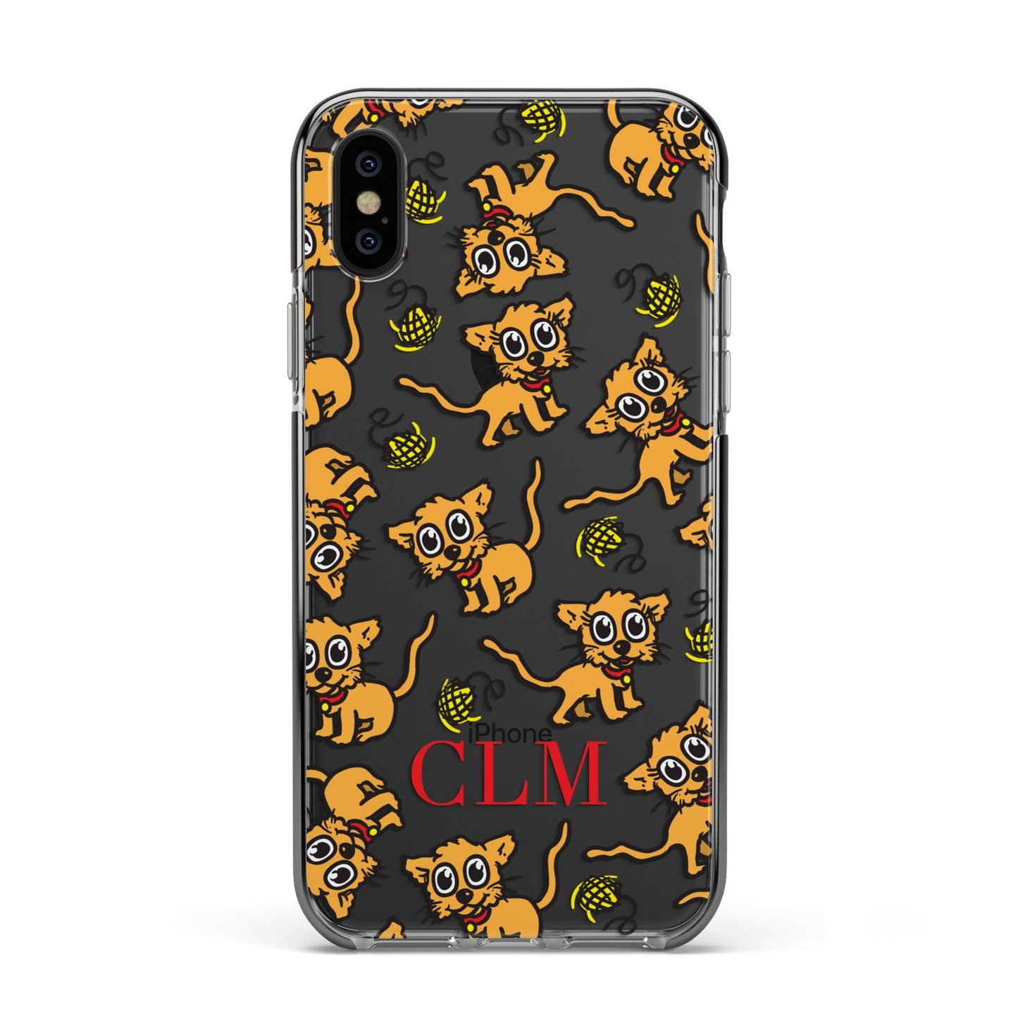 Personalised Puppy Initials Clear Apple iPhone Xs Impact Case Black Edge on Black Phone