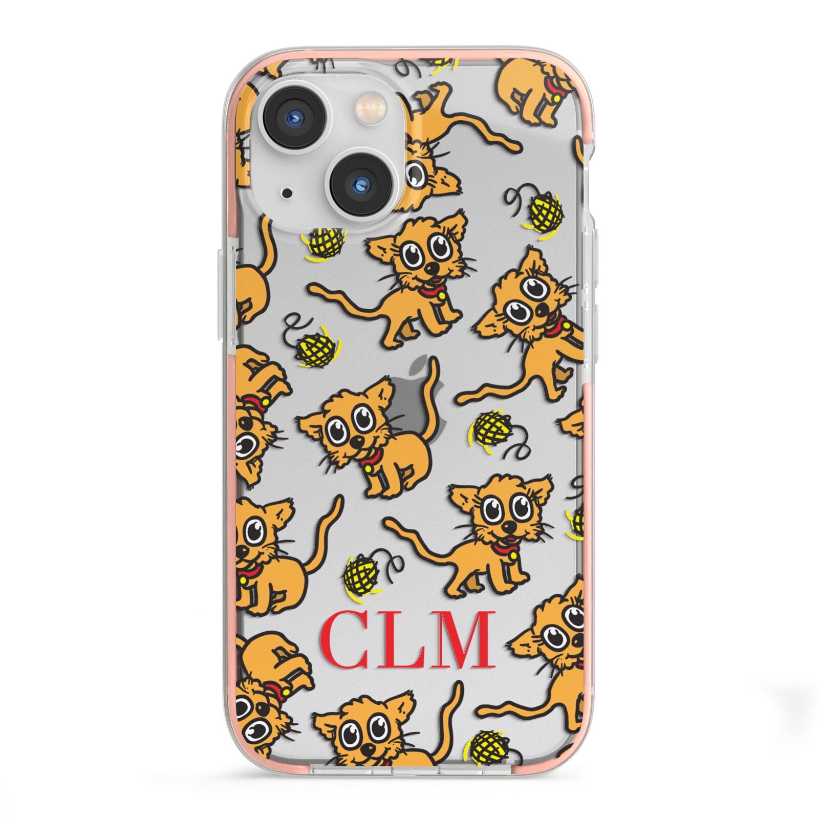 Personalised Puppy Initials Clear iPhone 13 Mini TPU Impact Case with Pink Edges