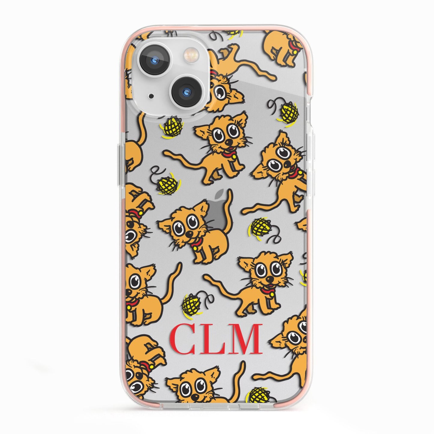 Personalised Puppy Initials Clear iPhone 13 TPU Impact Case with Pink Edges