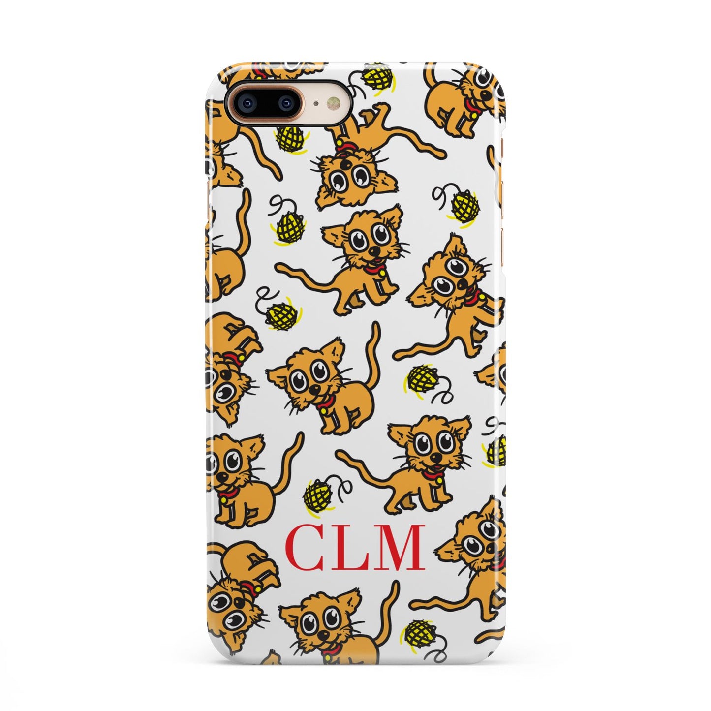 Personalised Puppy Initials Clear iPhone 8 Plus 3D Snap Case on Gold Phone