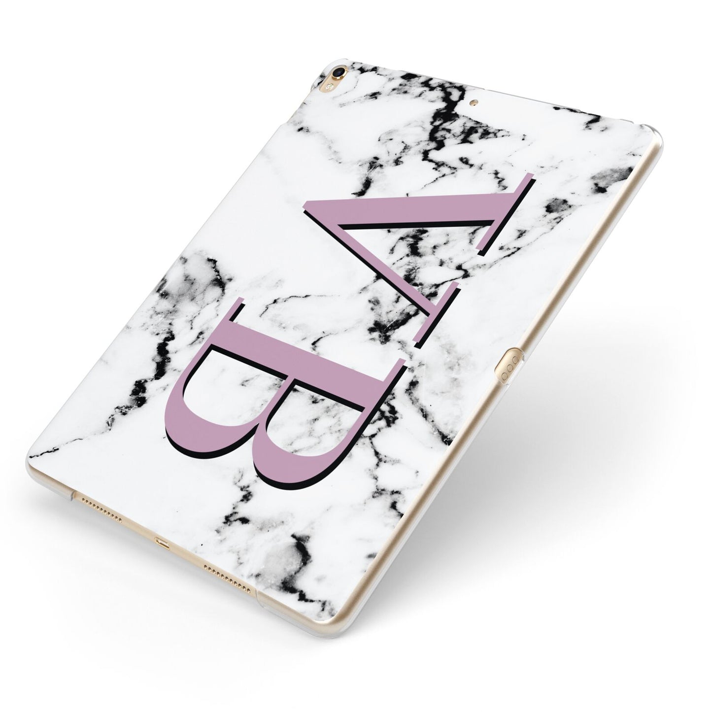 Personalised Purple Big Initials Marble Apple iPad Case on Gold iPad Side View