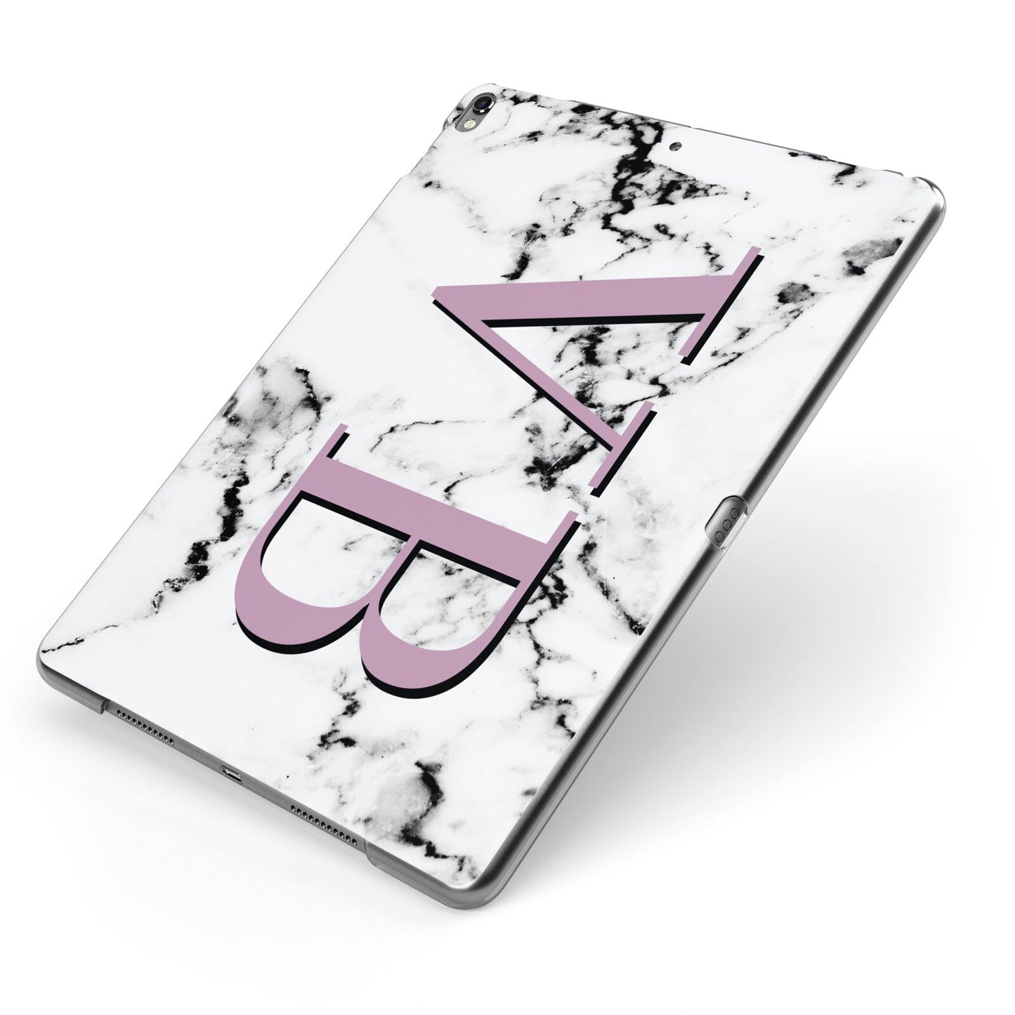 Personalised Purple Big Initials Marble Apple iPad Case on Grey iPad Side View