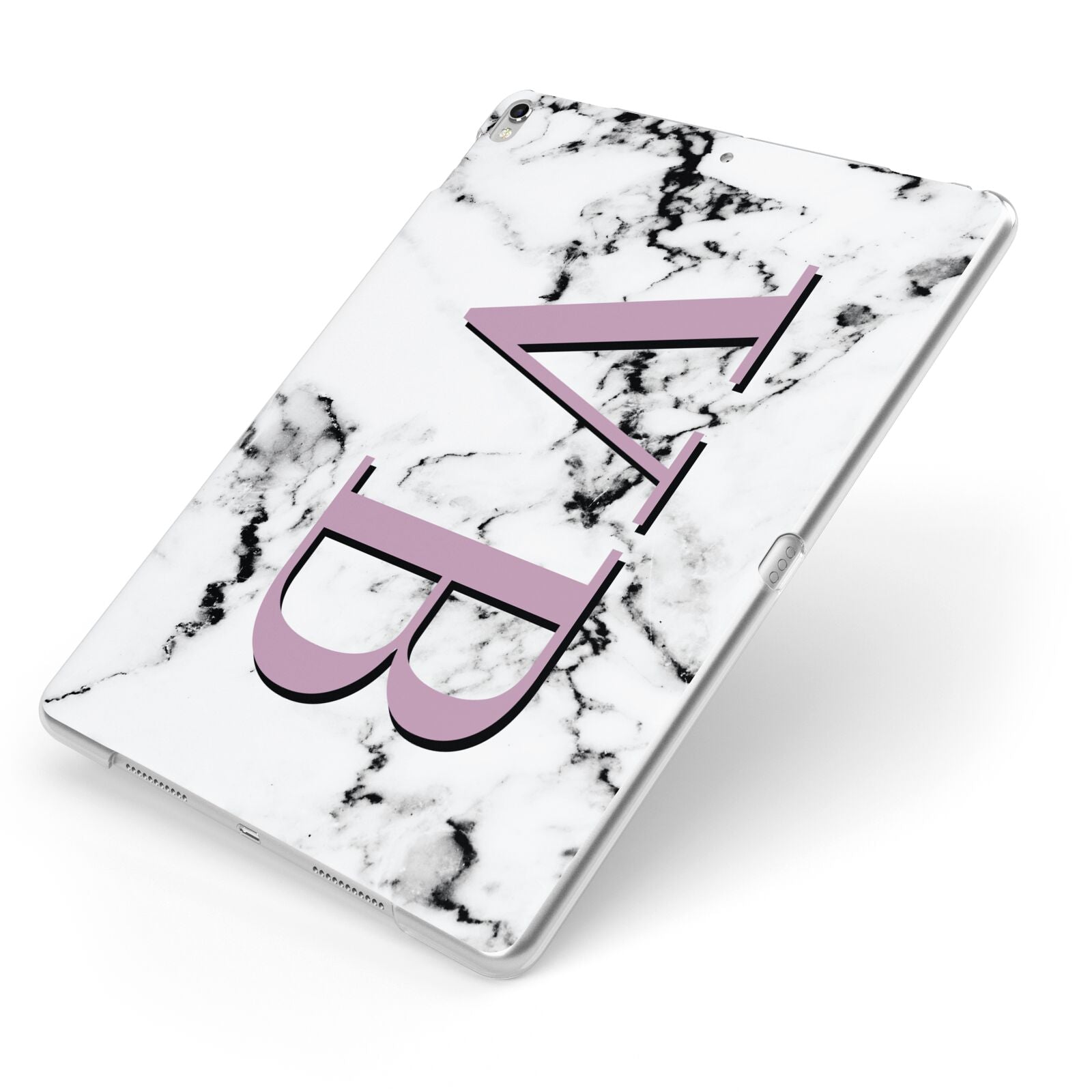 Personalised Purple Big Initials Marble Apple iPad Case on Silver iPad Side View