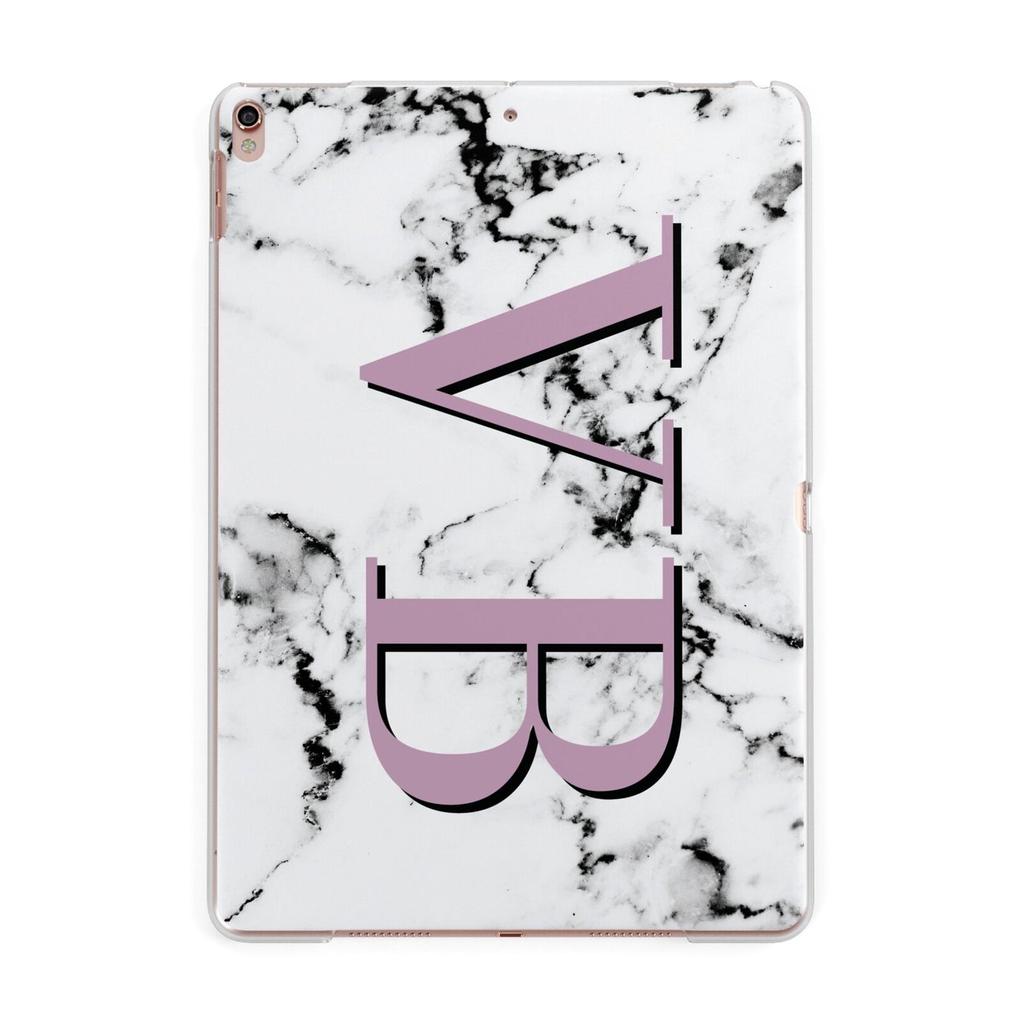 Personalised Purple Big Initials Marble Apple iPad Rose Gold Case