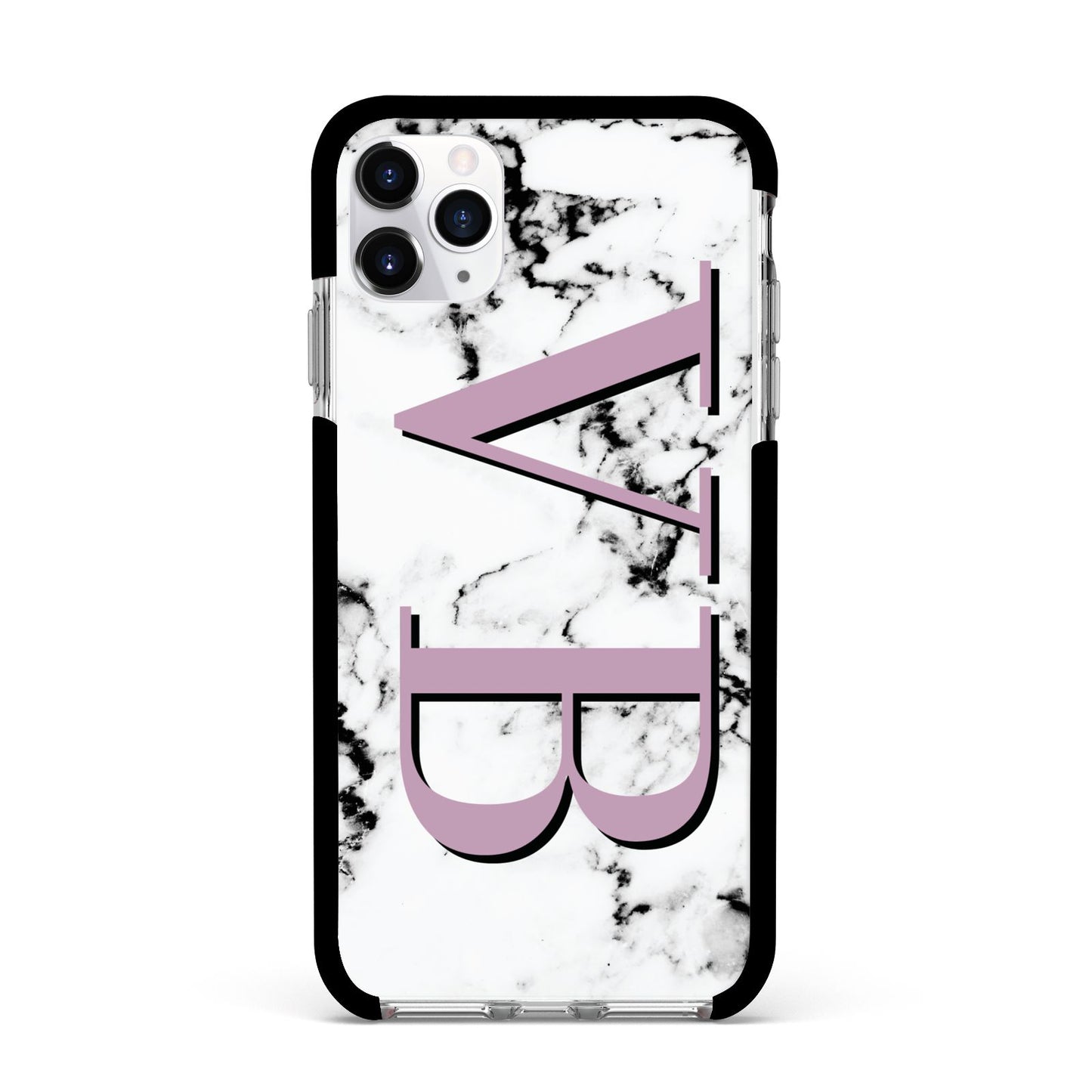 Personalised Purple Big Initials Marble Apple iPhone 11 Pro Max in Silver with Black Impact Case