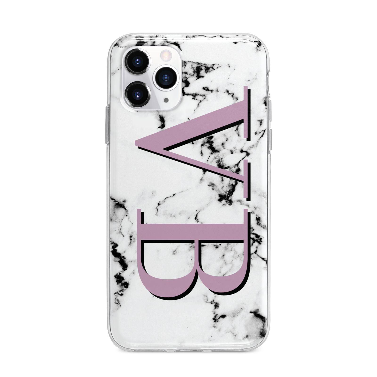 Personalised Purple Big Initials Marble Apple iPhone 11 Pro Max in Silver with Bumper Case