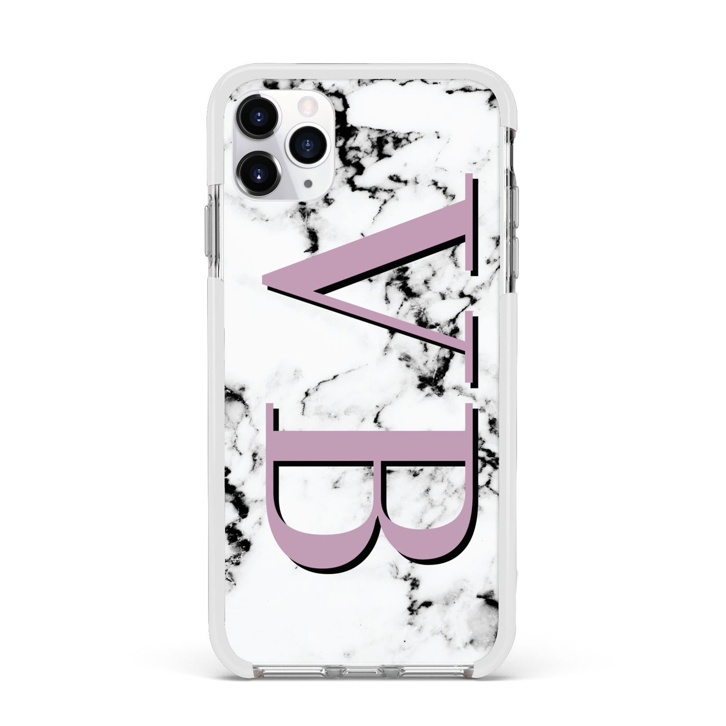 Personalised Purple Big Initials Marble Apple iPhone 11 Pro Max in Silver with White Impact Case