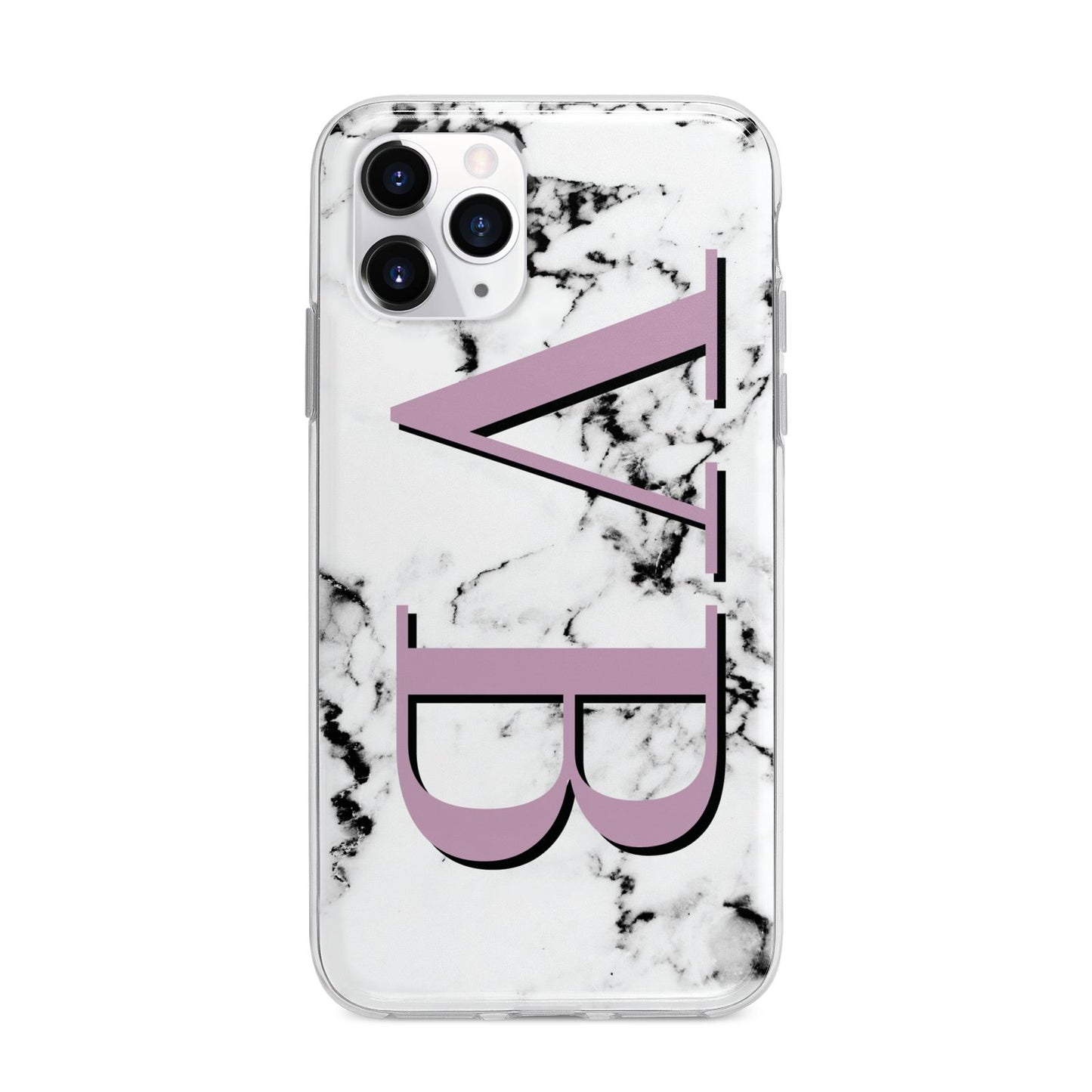 Personalised Purple Big Initials Marble Apple iPhone 11 Pro in Silver with Bumper Case