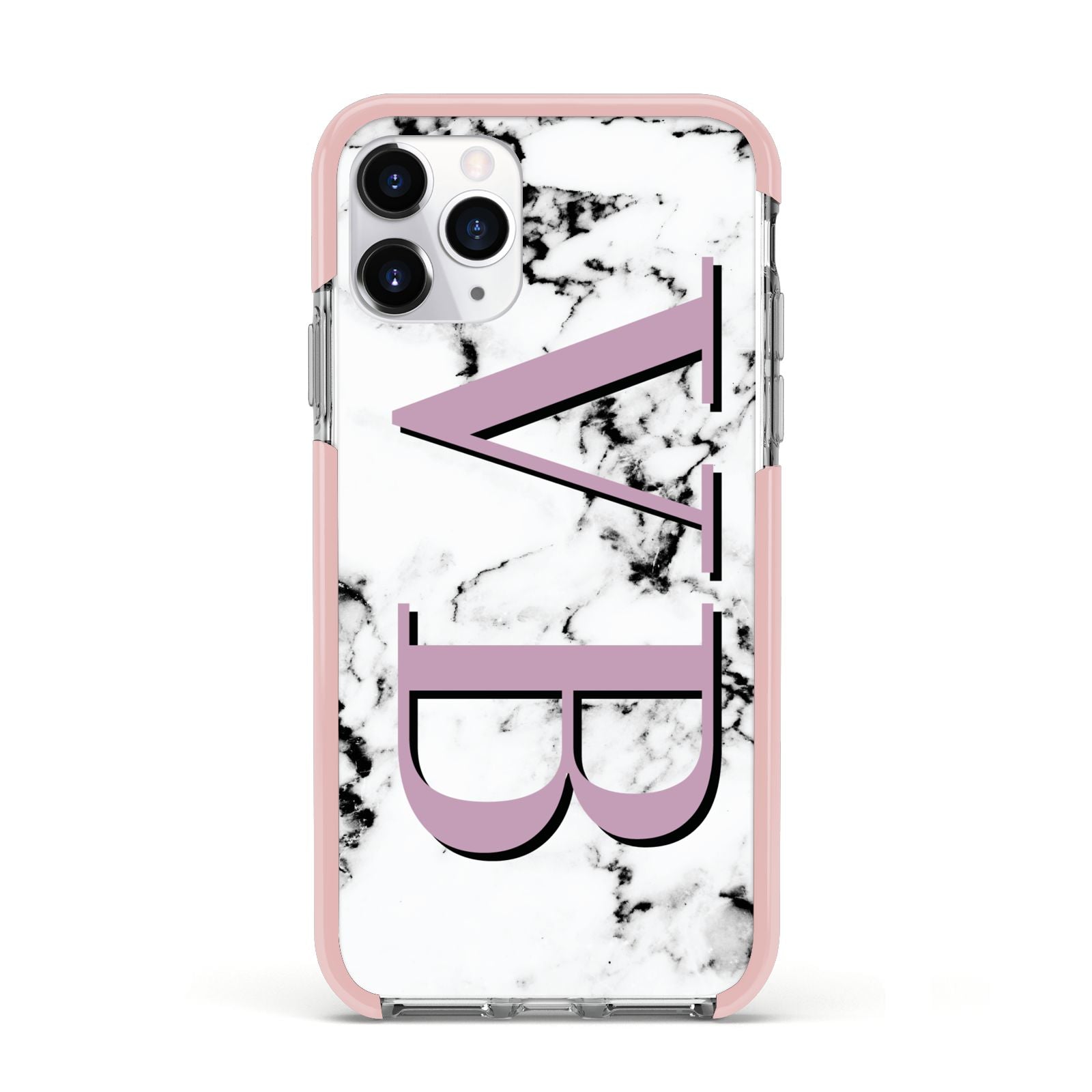 Personalised Purple Big Initials Marble Apple iPhone 11 Pro in Silver with Pink Impact Case