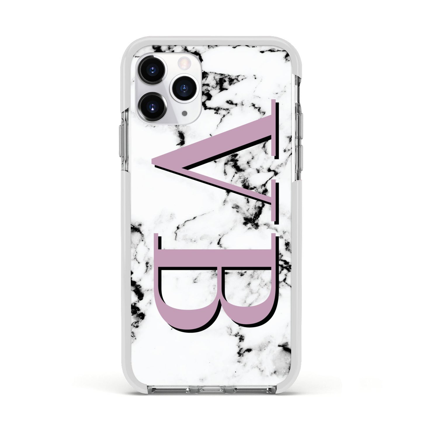 Personalised Purple Big Initials Marble Apple iPhone 11 Pro in Silver with White Impact Case