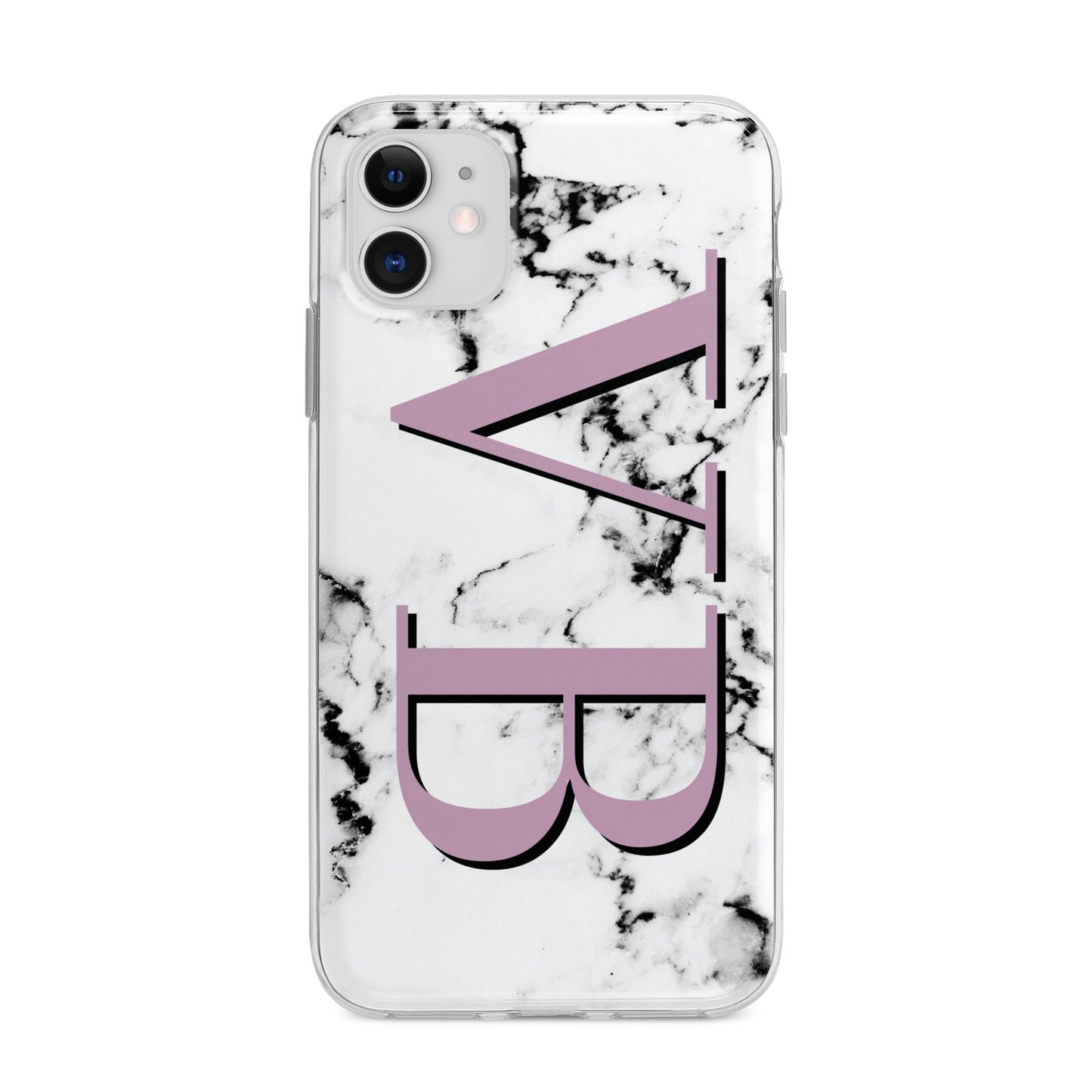 Personalised Purple Big Initials Marble Apple iPhone 11 in White with Bumper Case