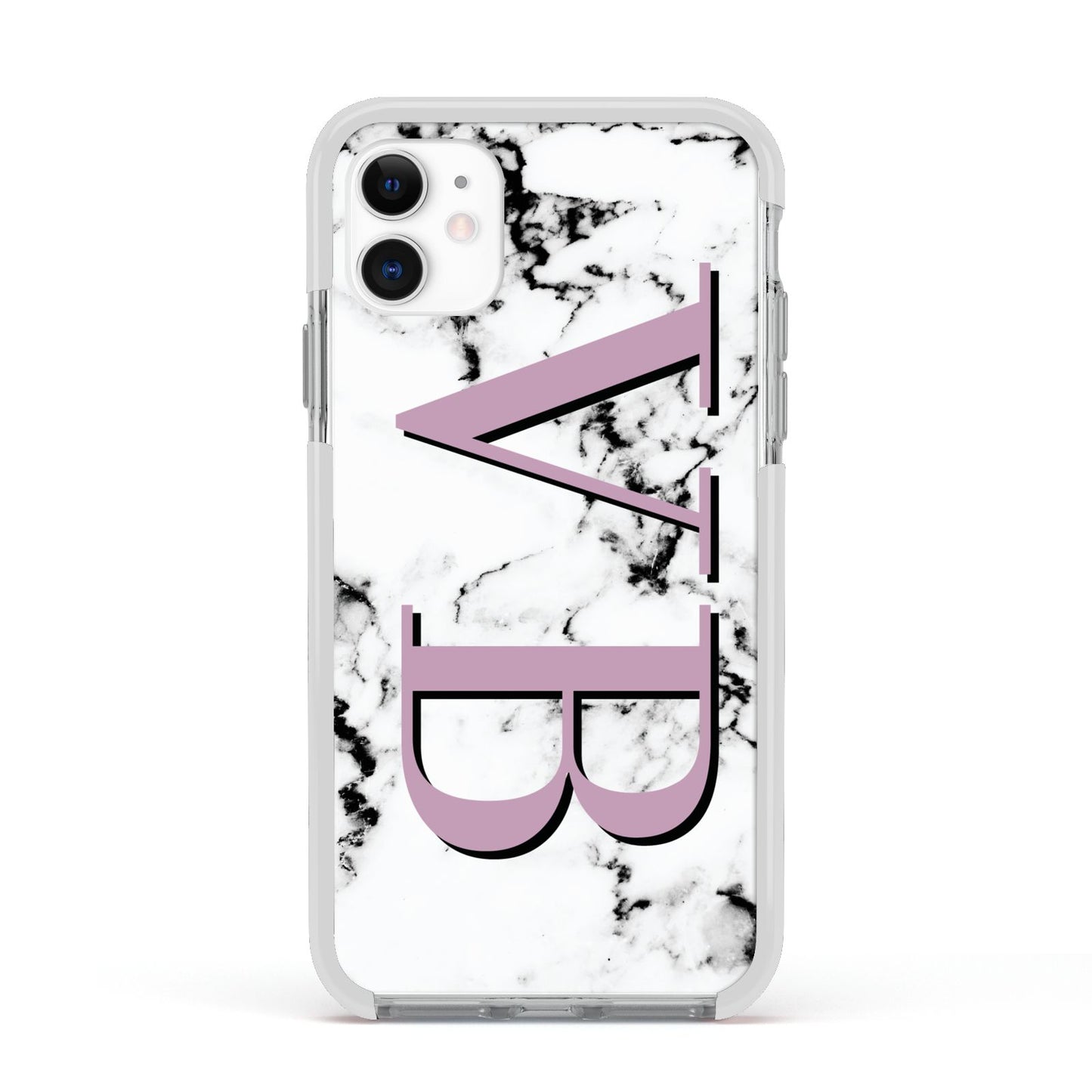 Personalised Purple Big Initials Marble Apple iPhone 11 in White with White Impact Case