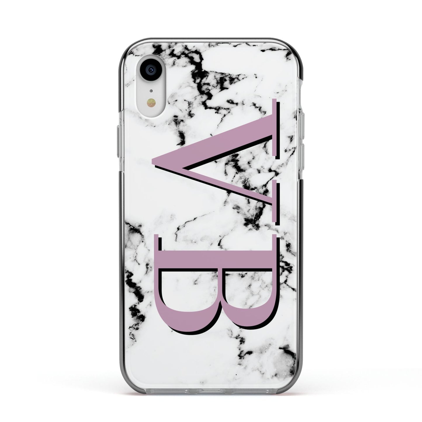 Personalised Purple Big Initials Marble Apple iPhone XR Impact Case Black Edge on Silver Phone