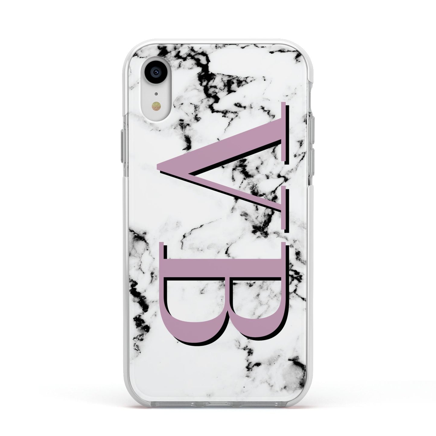 Personalised Purple Big Initials Marble Apple iPhone XR Impact Case White Edge on Silver Phone