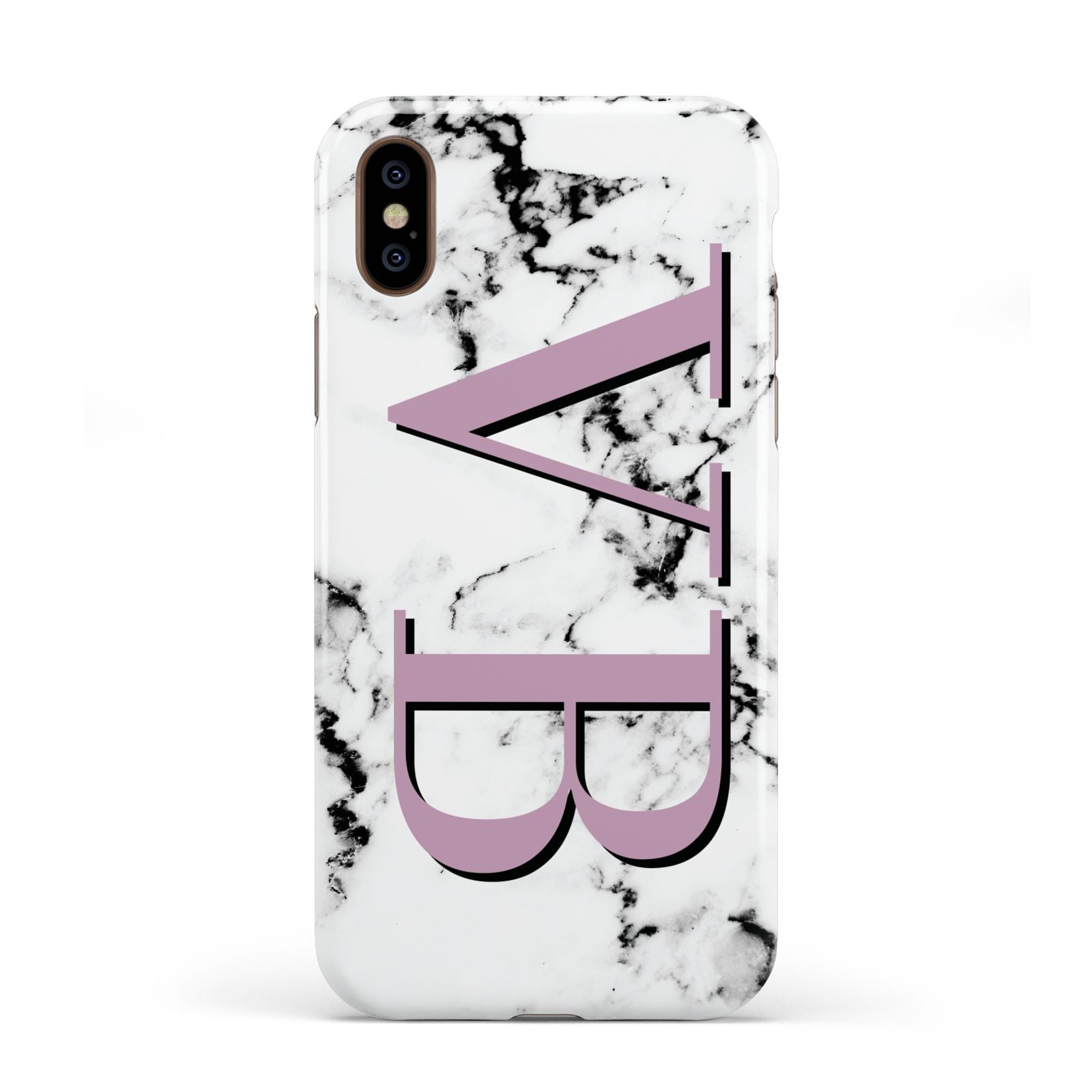 Personalised Purple Big Initials Marble Apple iPhone XS 3D Tough