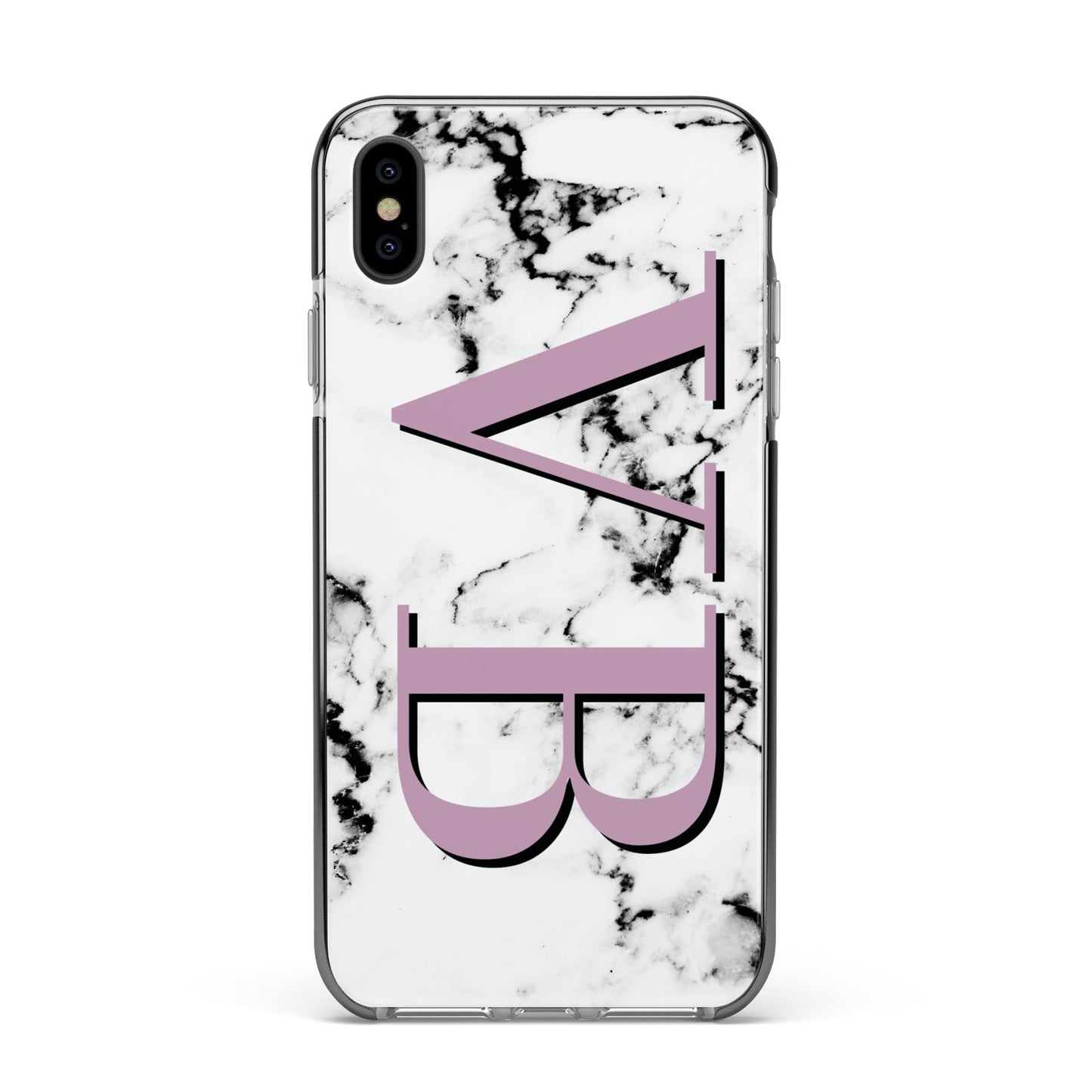 Personalised Purple Big Initials Marble Apple iPhone Xs Max Impact Case Black Edge on Black Phone